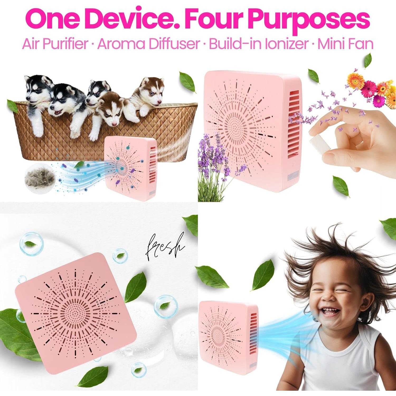 Purificador de Aire Mini Portátil HEPA USB-C Rosa Claro