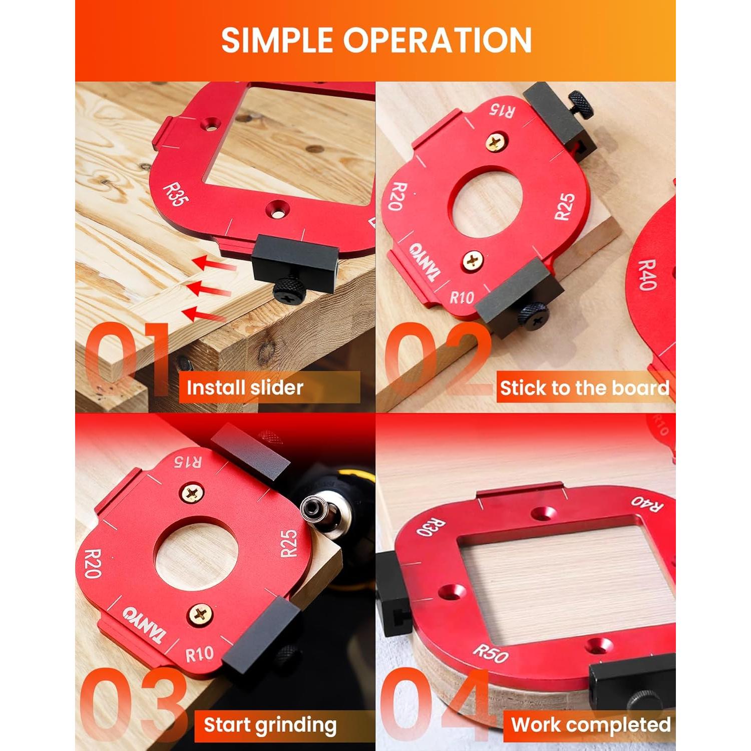 Plantilla de Router de Esquina TANYO 2 Pcs Aluminio 8 Radios