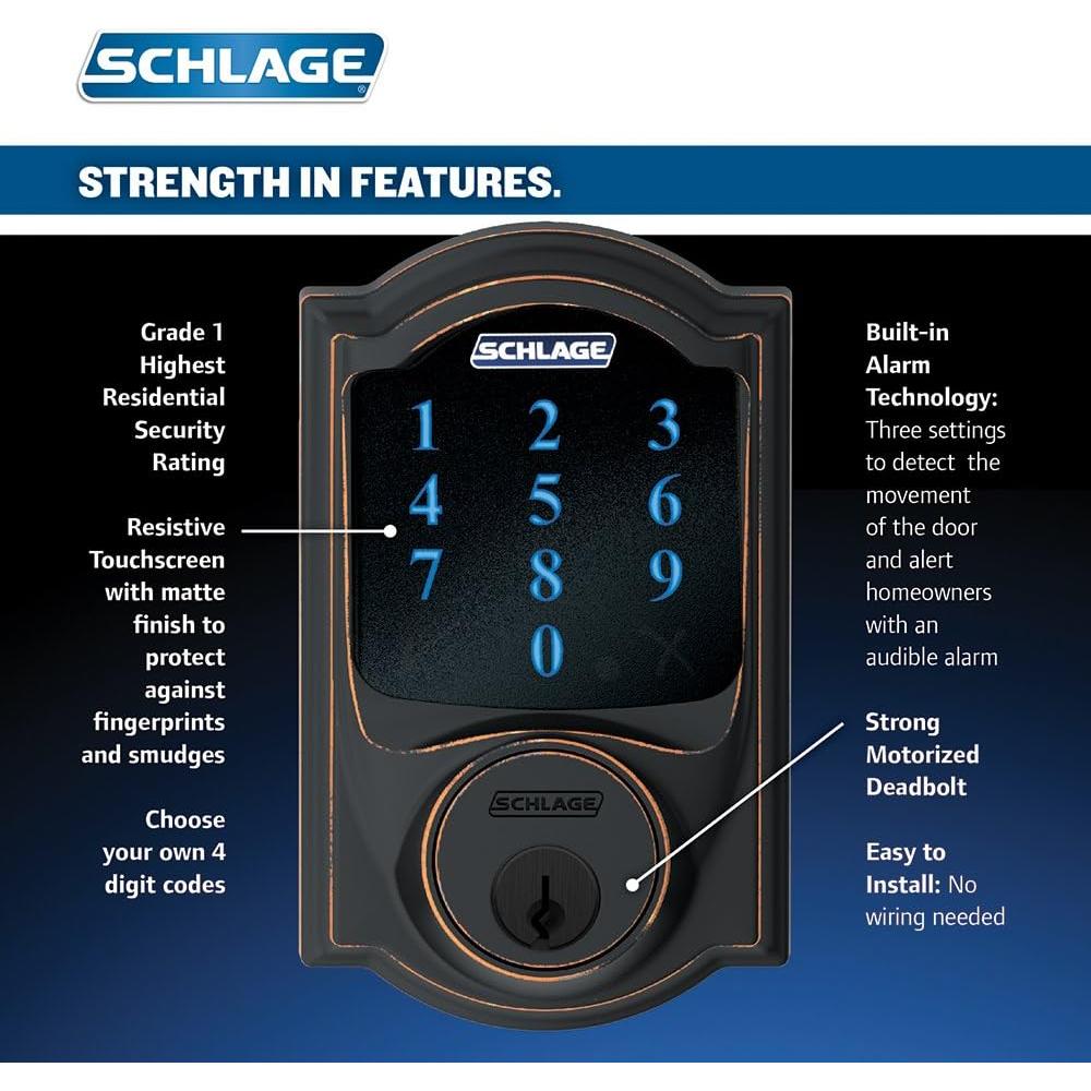 Cerradura Táctil Schlage Camelot con Alarma Z-Wave Bronce