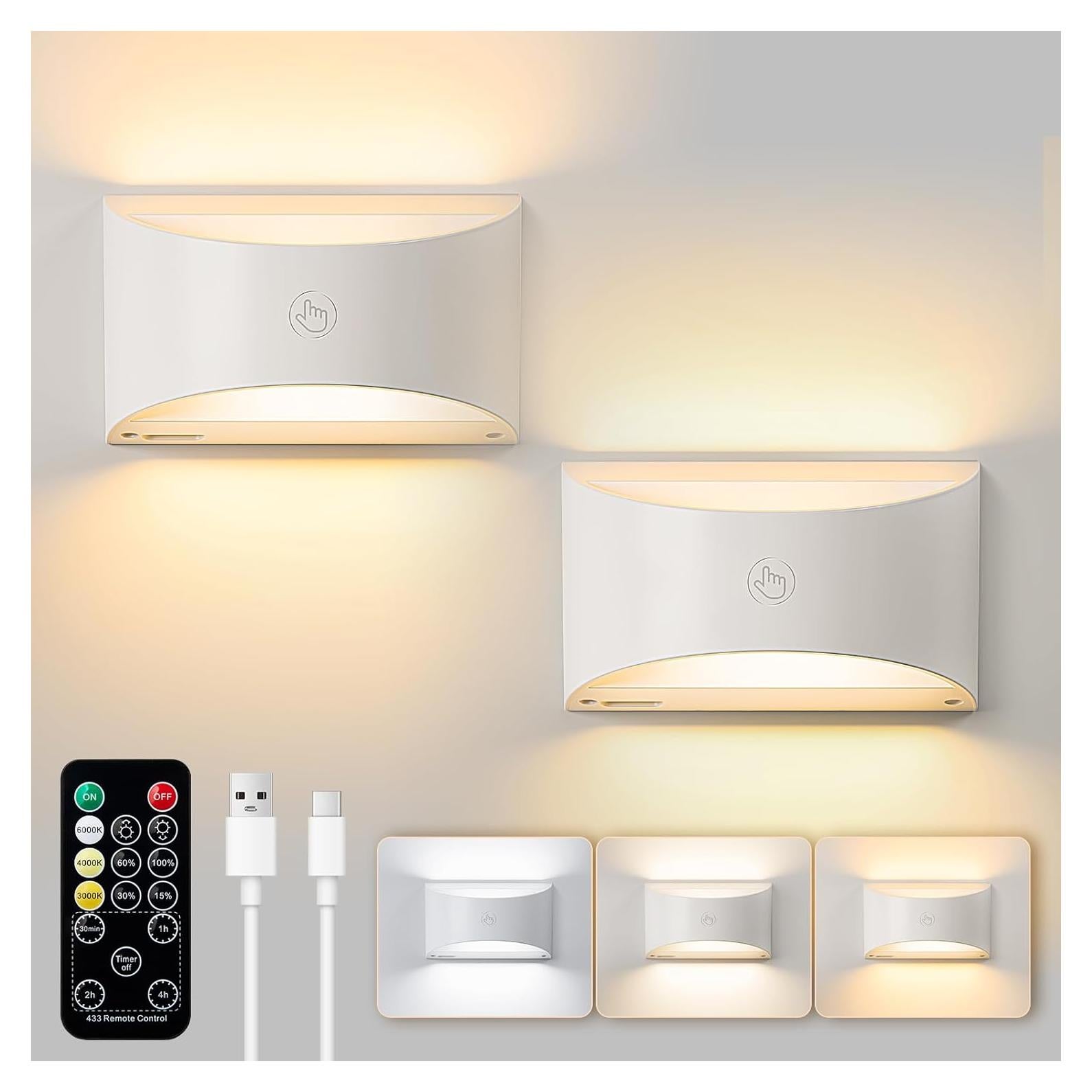 Juego de Apliques de Pared Brightown 2 Pack Recargables Blancos