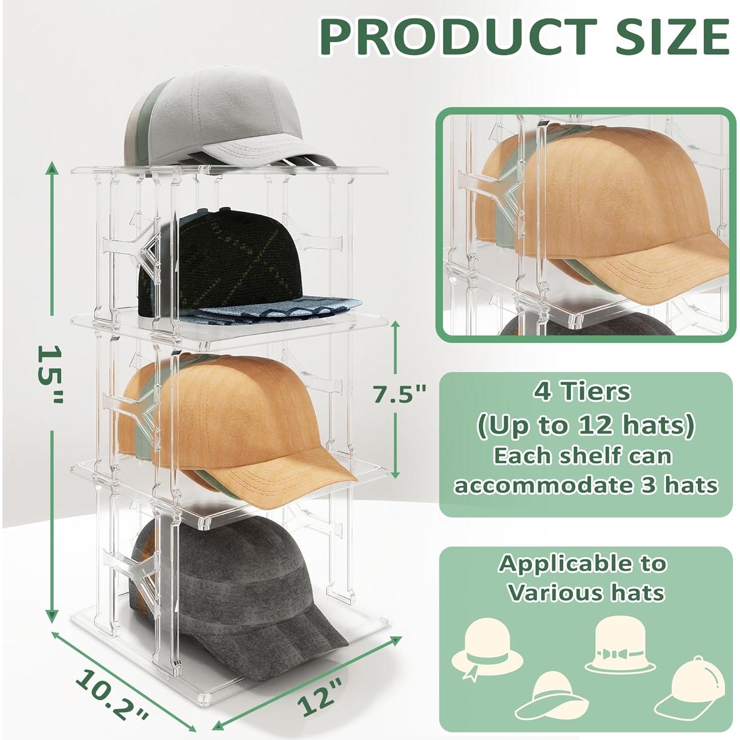 Organizador de Sombreros Koretech 4 Niveles - Soporte para 12 Gorras