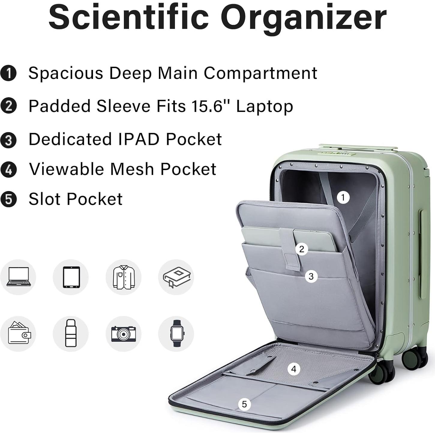 Maleta de Mano MILADA 20" Verde Bambú con Ruedas y Asa Ancha