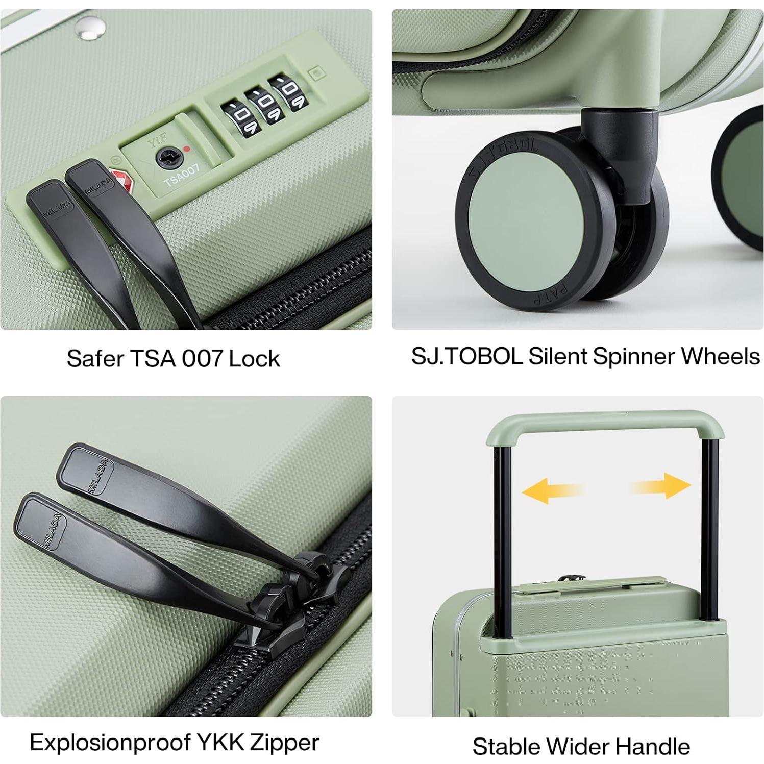 Maleta de Mano MILADA 20" Verde Bambú con Ruedas y Asa Ancha