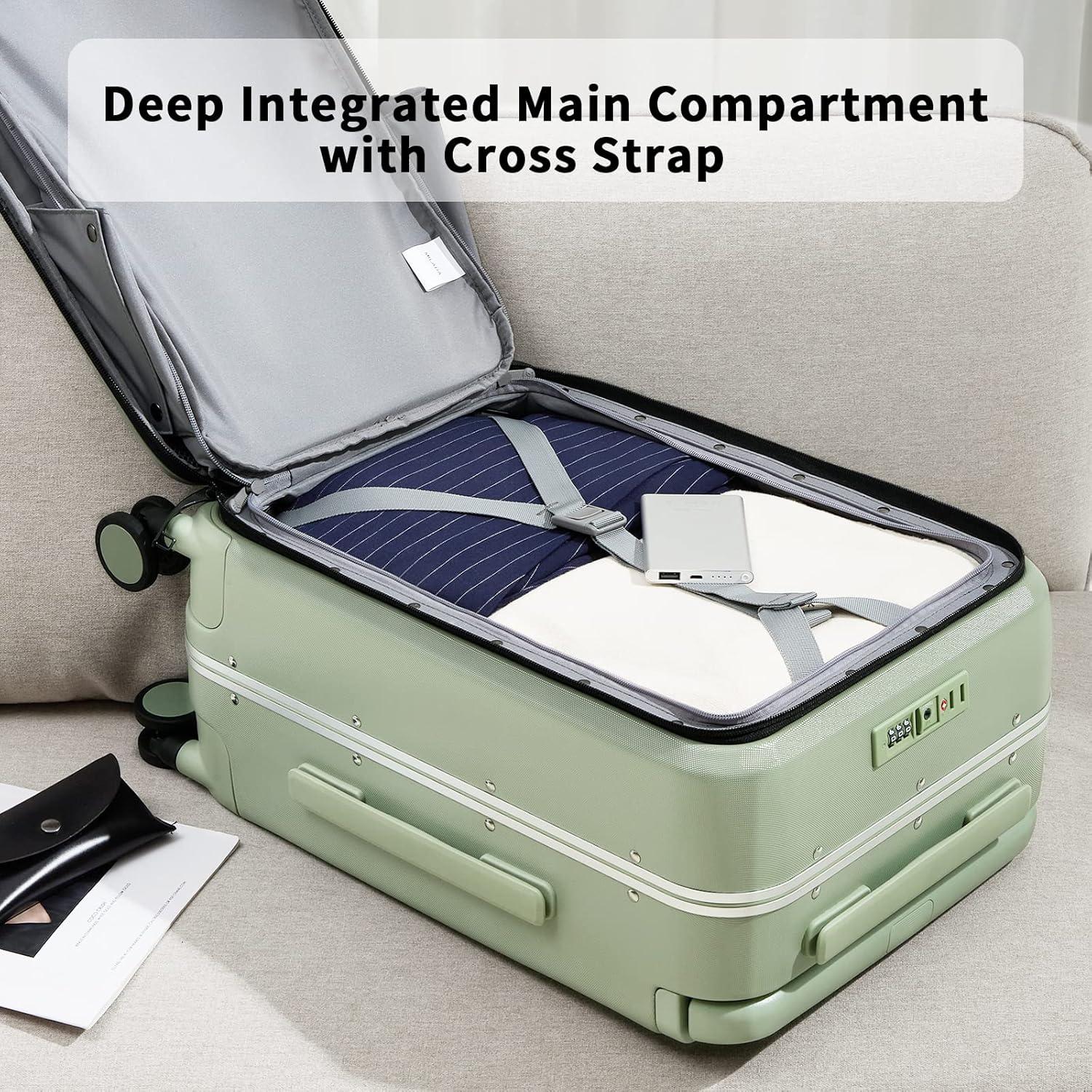 Maleta de Mano MILADA 20" Verde Bambú con Ruedas y Asa Ancha