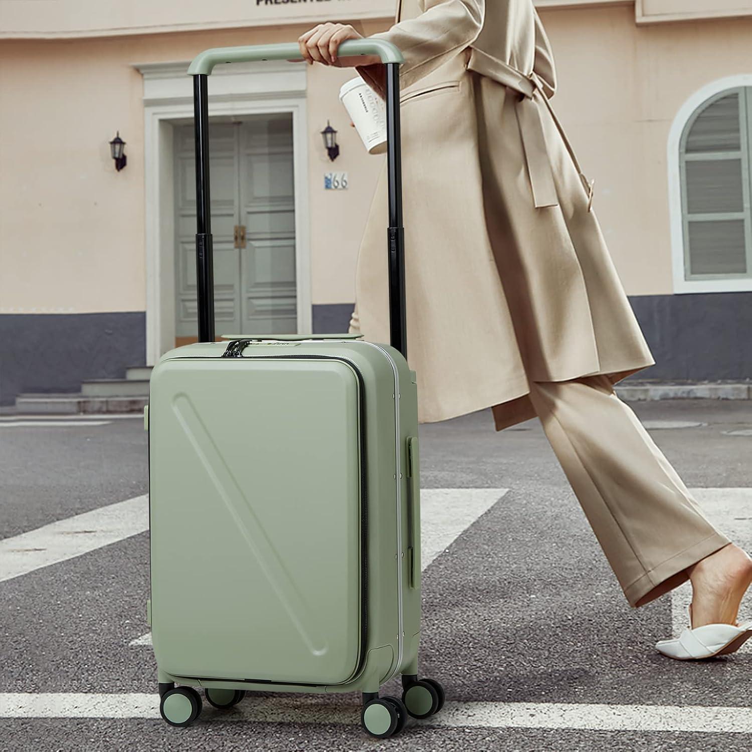 Maleta de Mano MILADA 20" Verde Bambú con Ruedas y Asa Ancha