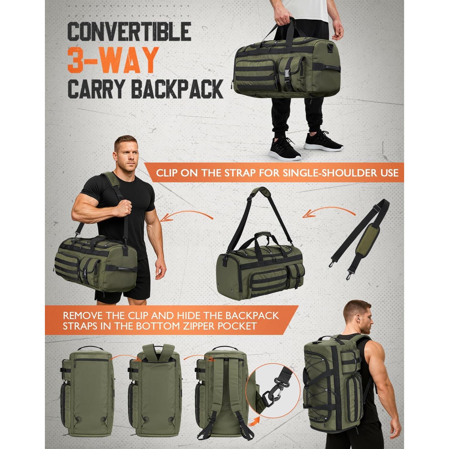 Bolsa de Deporte Gonex 45L Unisex Verde Militar 3 en 1