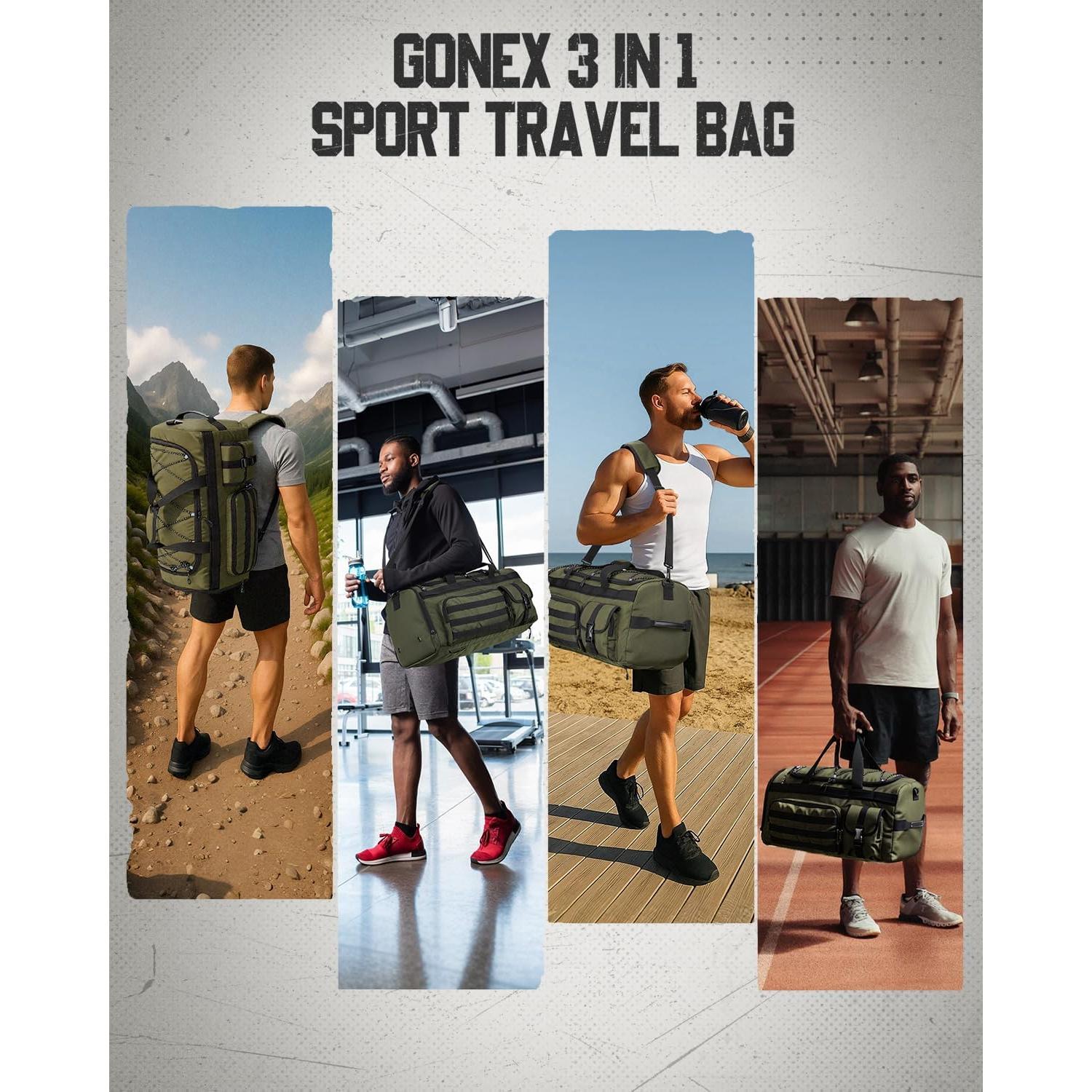 Bolsa de Deporte Gonex 45L Unisex Verde Militar 3 en 1