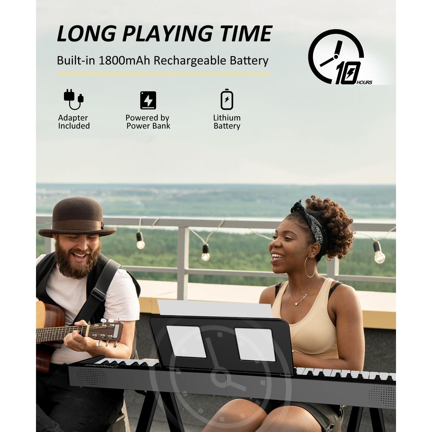 Piano Teclado Plegable 61 Teclas Bora FD-61K Bluetooth Negro