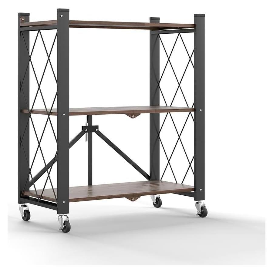 Estantería Plegable Hershii 3 Niveles con Ruedas 70x34x92cm