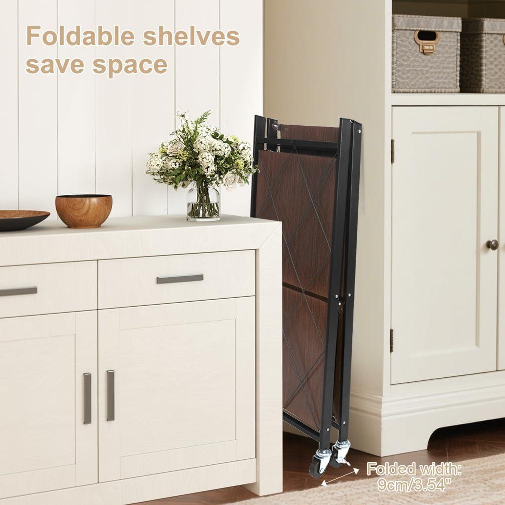 Estantería Plegable Hershii 3 Niveles con Ruedas 70x34x92cm