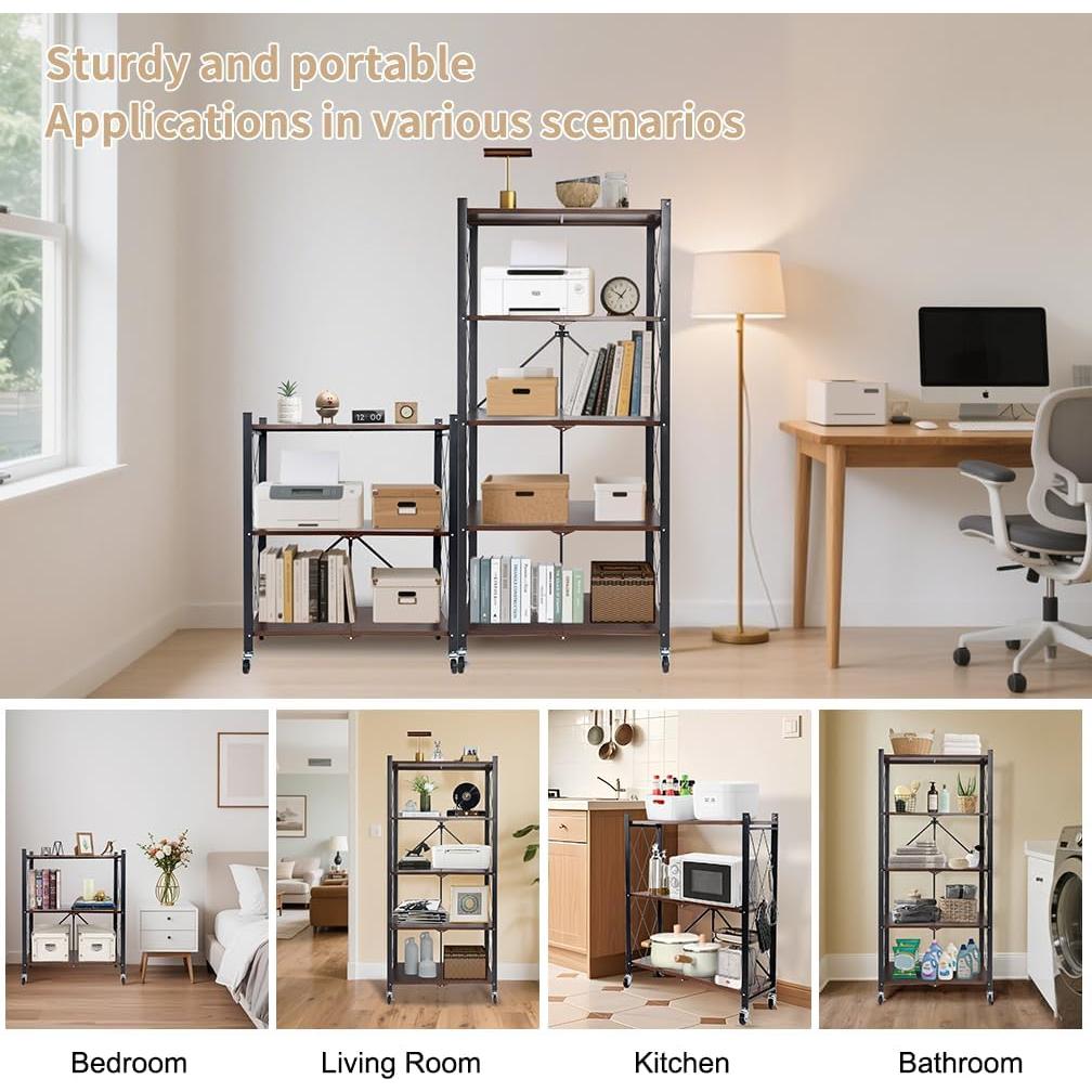 Estantería Plegable Hershii 3 Niveles con Ruedas 70x34x92cm