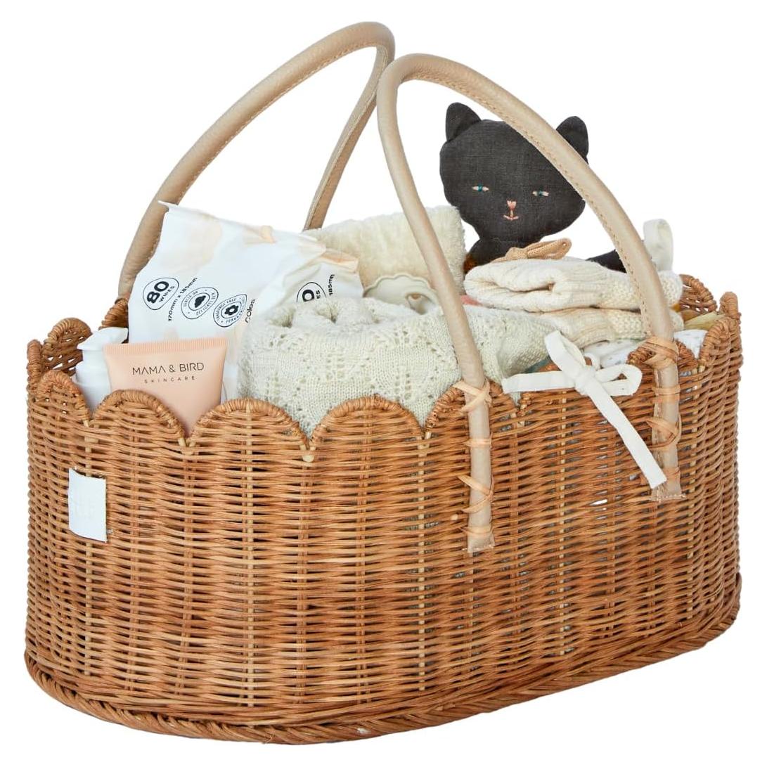 Organizador de Pañales Premium BEBE BASK - Cesta Ondulada Mocca