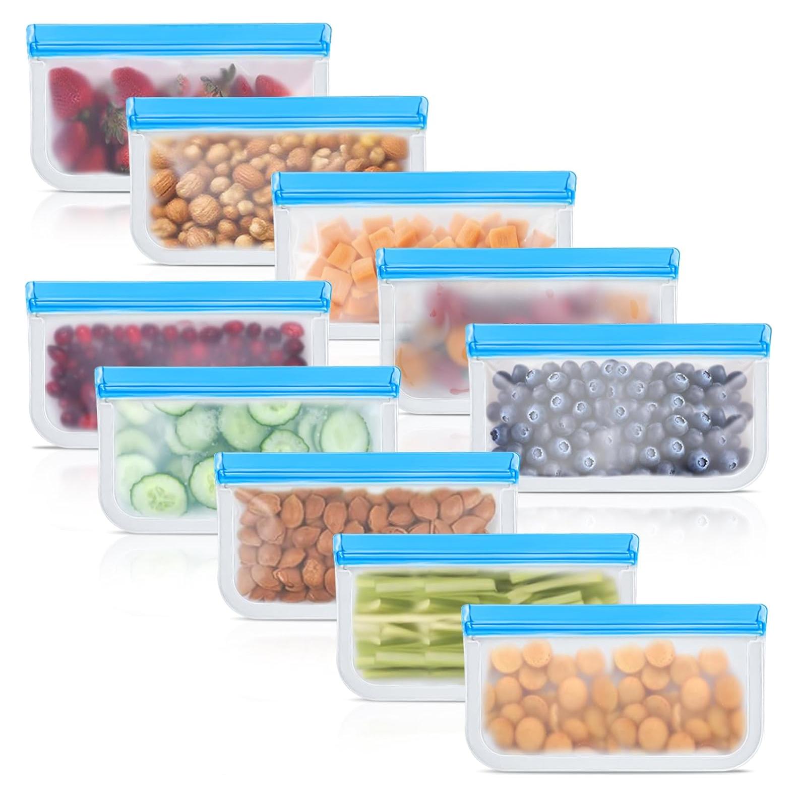 Paquete de 10 Bolsas Reutilizables de Silicona Swihorab 200ml