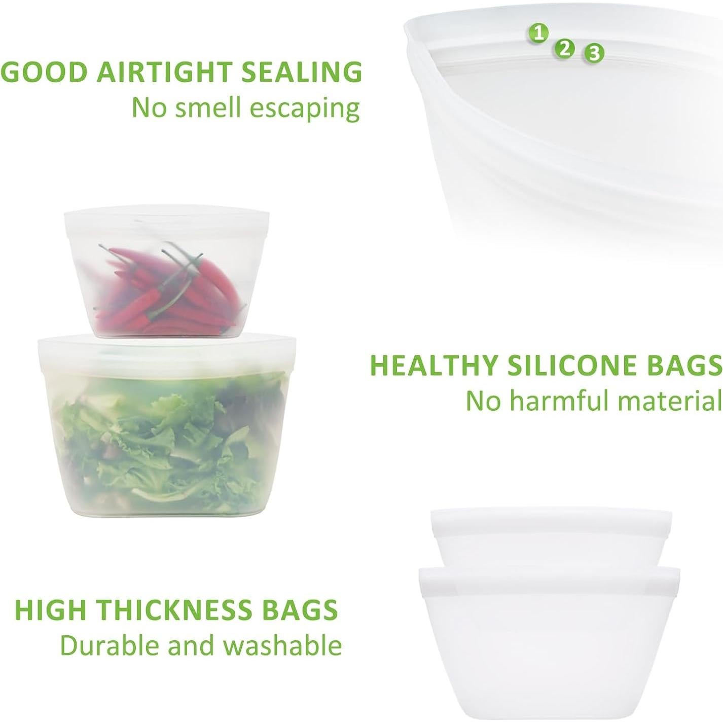 Bolsas de Silicona Reutilizables Annaklin 4 Piezas 2400ml