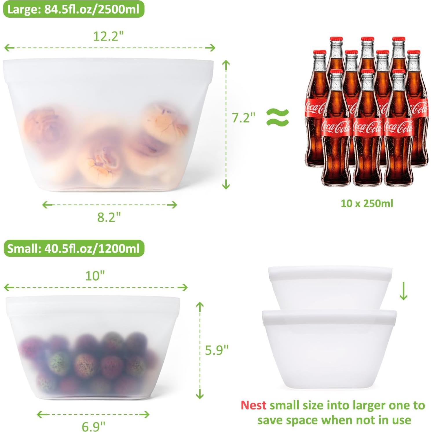 Bolsas de Silicona Reutilizables Annaklin 4 Piezas 2400ml