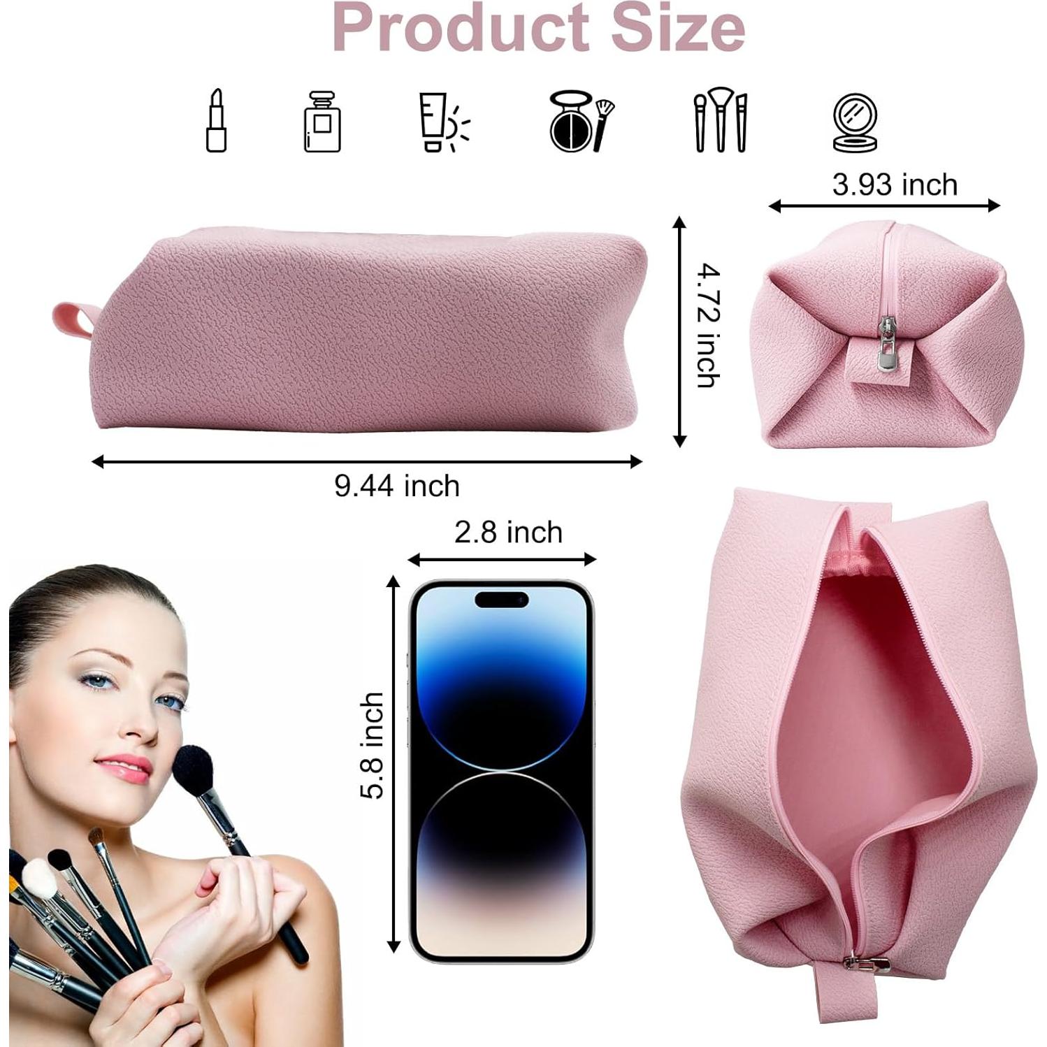 Bolsa de Maquillaje de Silicona FyndAna Rosa Impermeable 21.8x9.4x8.1cm