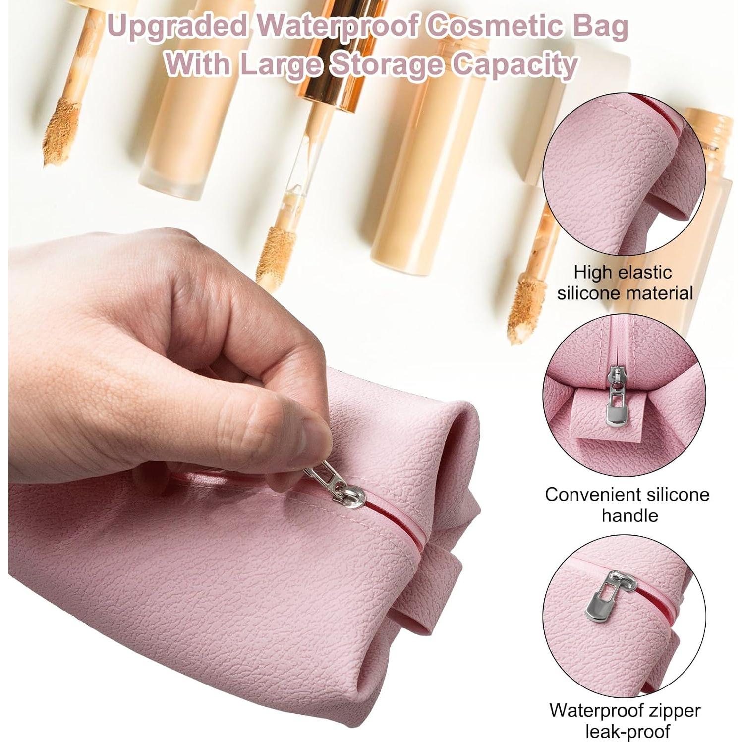 Bolsa de Maquillaje de Silicona FyndAna Rosa Impermeable 21.8x9.4x8.1cm