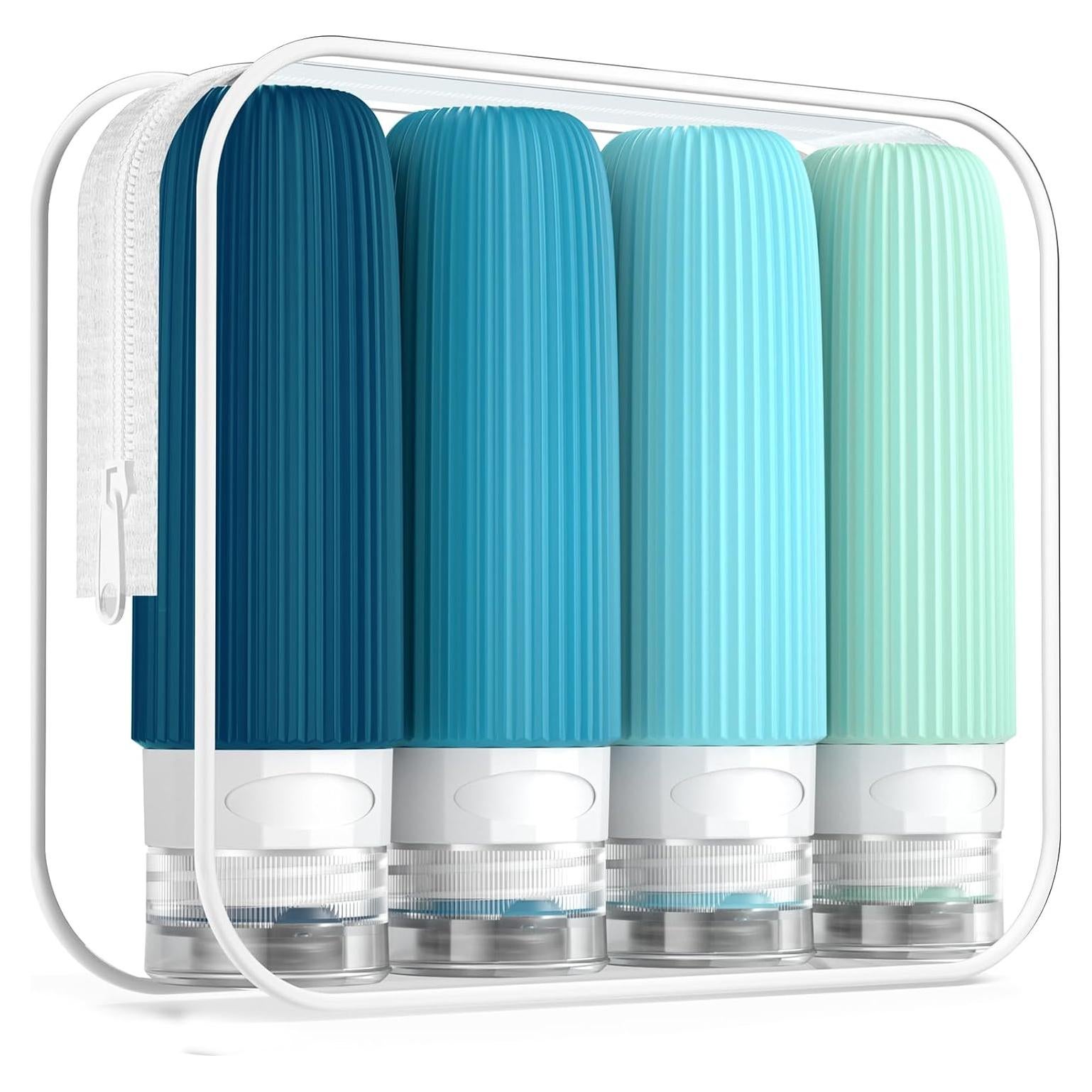 Set de 4 Botellas de Viaje Silicona 3oz Aprobadas por TSA