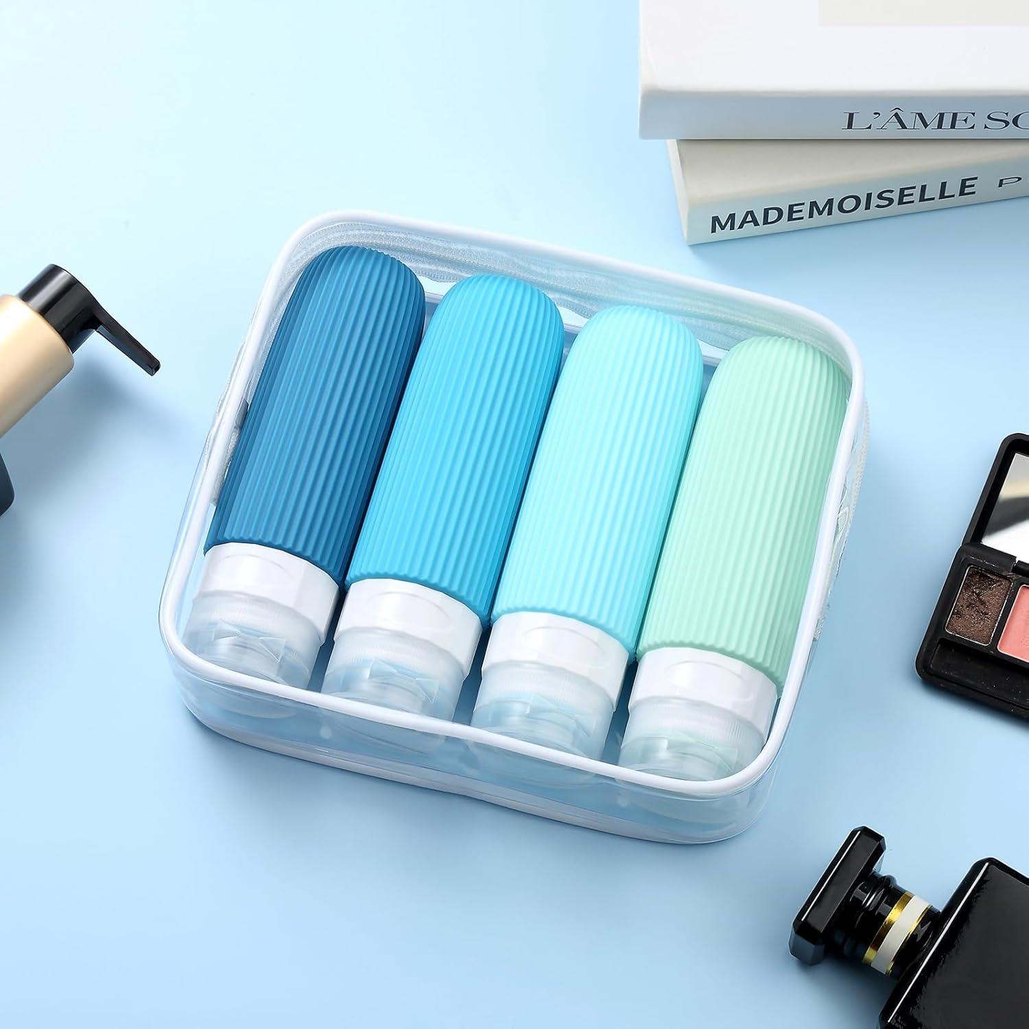 Set de 4 Botellas de Viaje Silicona 3oz Aprobadas por TSA