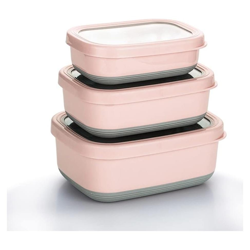 Conjunto de Contenedores de Almuerzo Lille Home 3 Piezas Acero Inoxidable 1400ml Rosa