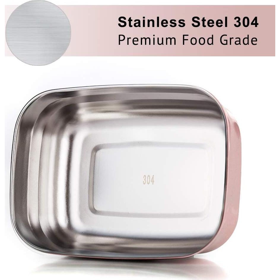 Conjunto de Contenedores de Almuerzo Lille Home 3 Piezas Acero Inoxidable 1400ml Rosa