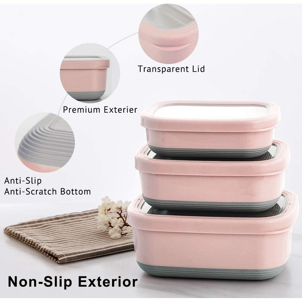 Conjunto de Contenedores de Almuerzo Lille Home 3 Piezas Acero Inoxidable 1400ml Rosa