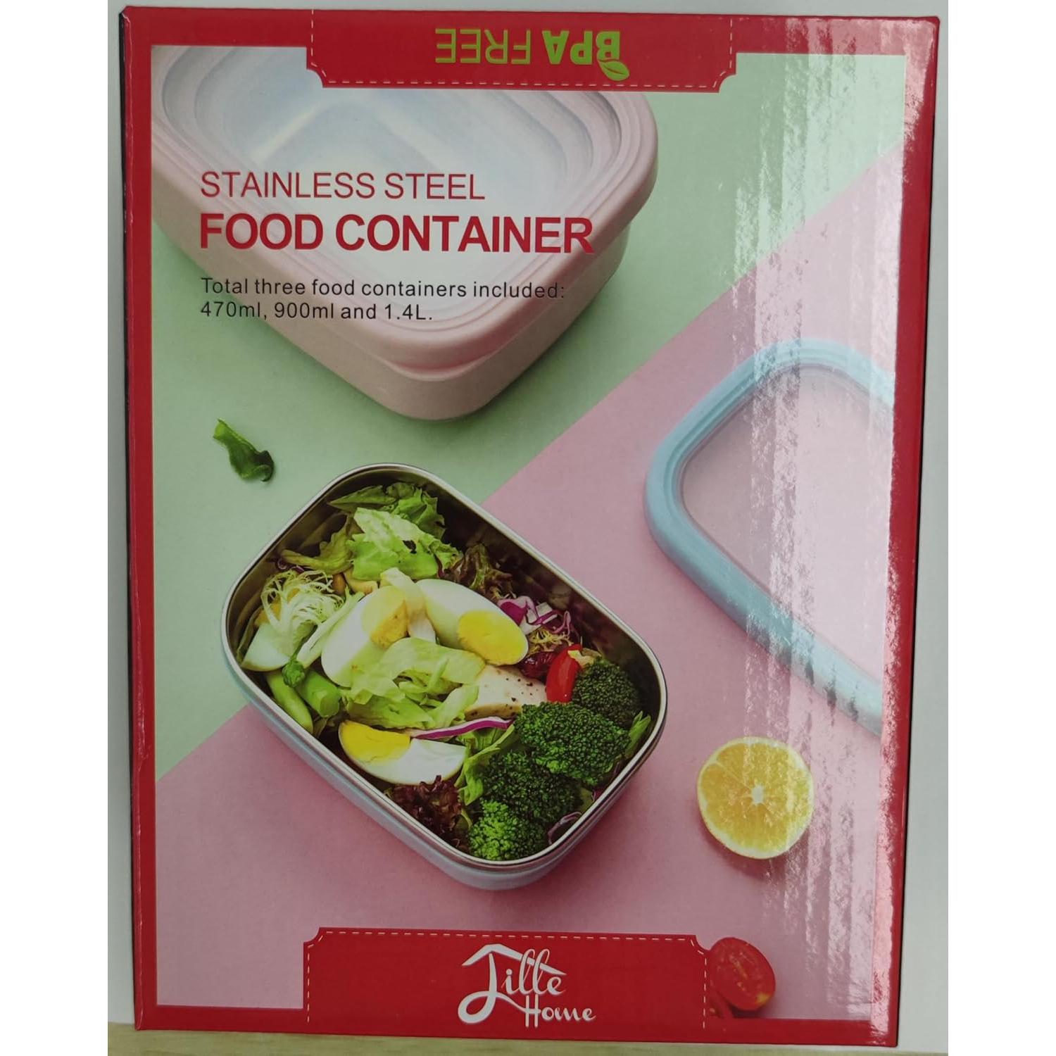 Conjunto de Contenedores de Almuerzo Lille Home 3 Piezas Acero Inoxidable 1400ml Rosa