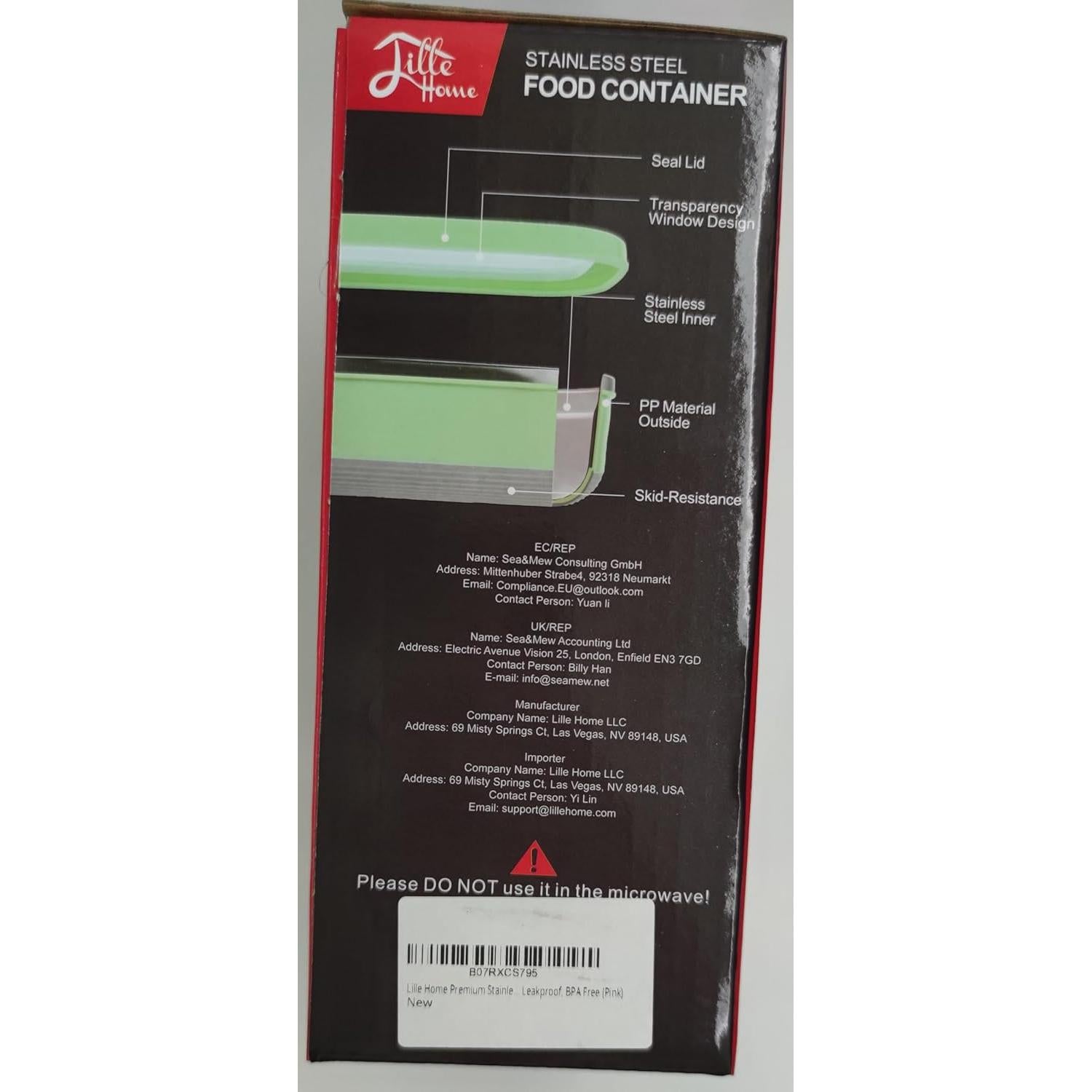 Conjunto de Contenedores de Almuerzo Lille Home 3 Piezas Acero Inoxidable 1400ml Rosa