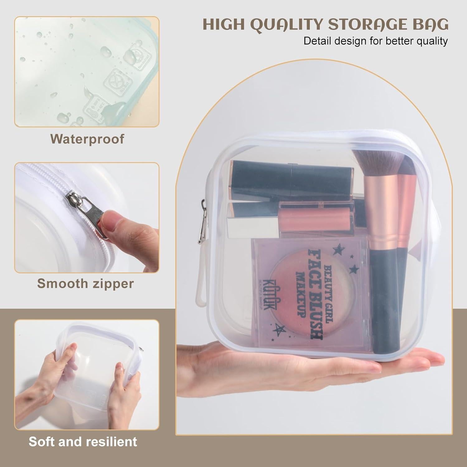 Bolsa de Maquillaje de Viaje BS-MALL - Silicona Impermeable, 2 Piezas