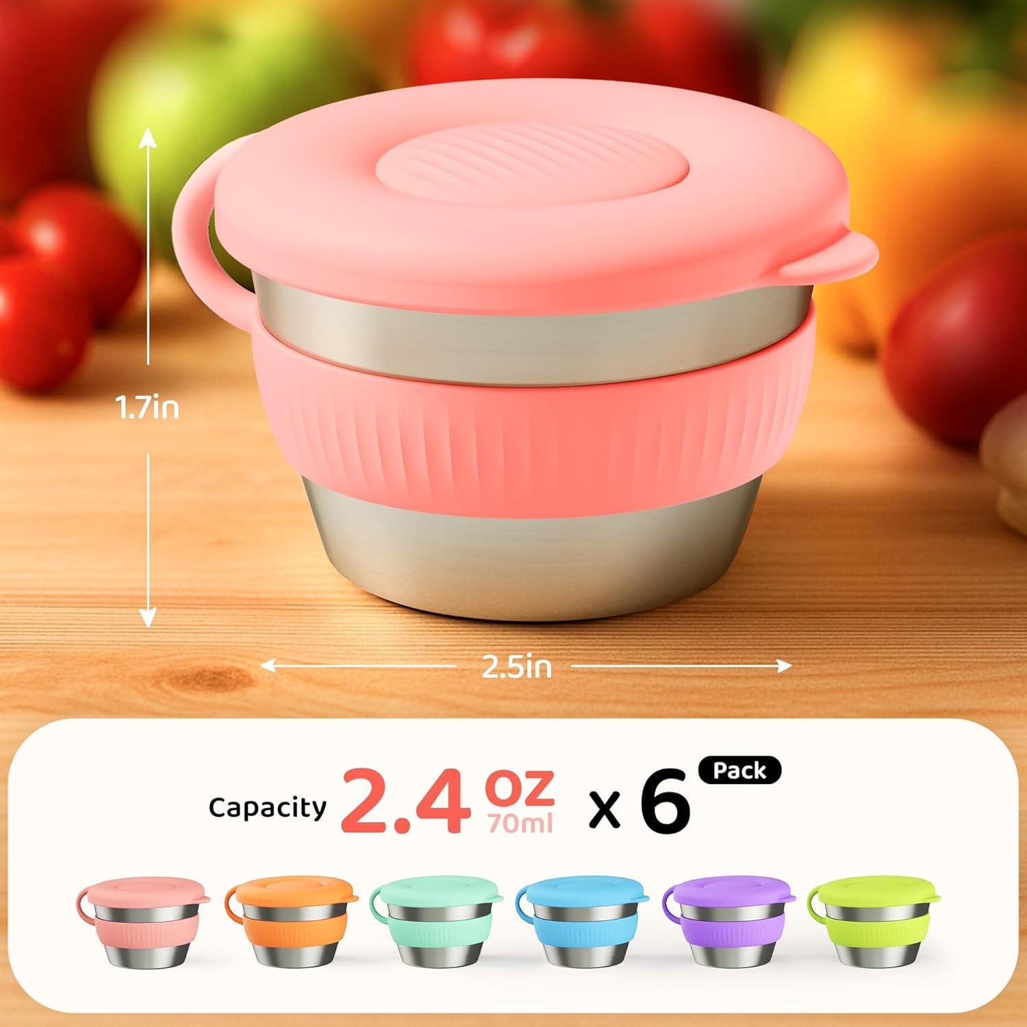 Contenedores de Acero Inoxidable Omilly 6 Pack 70ml con Tapas Silicona