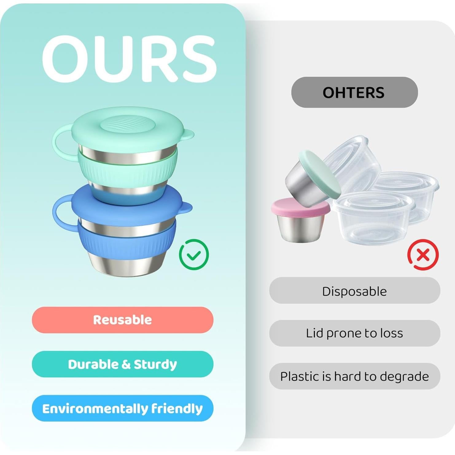 Contenedores de Acero Inoxidable Omilly 6 Pack 70ml con Tapas Silicona