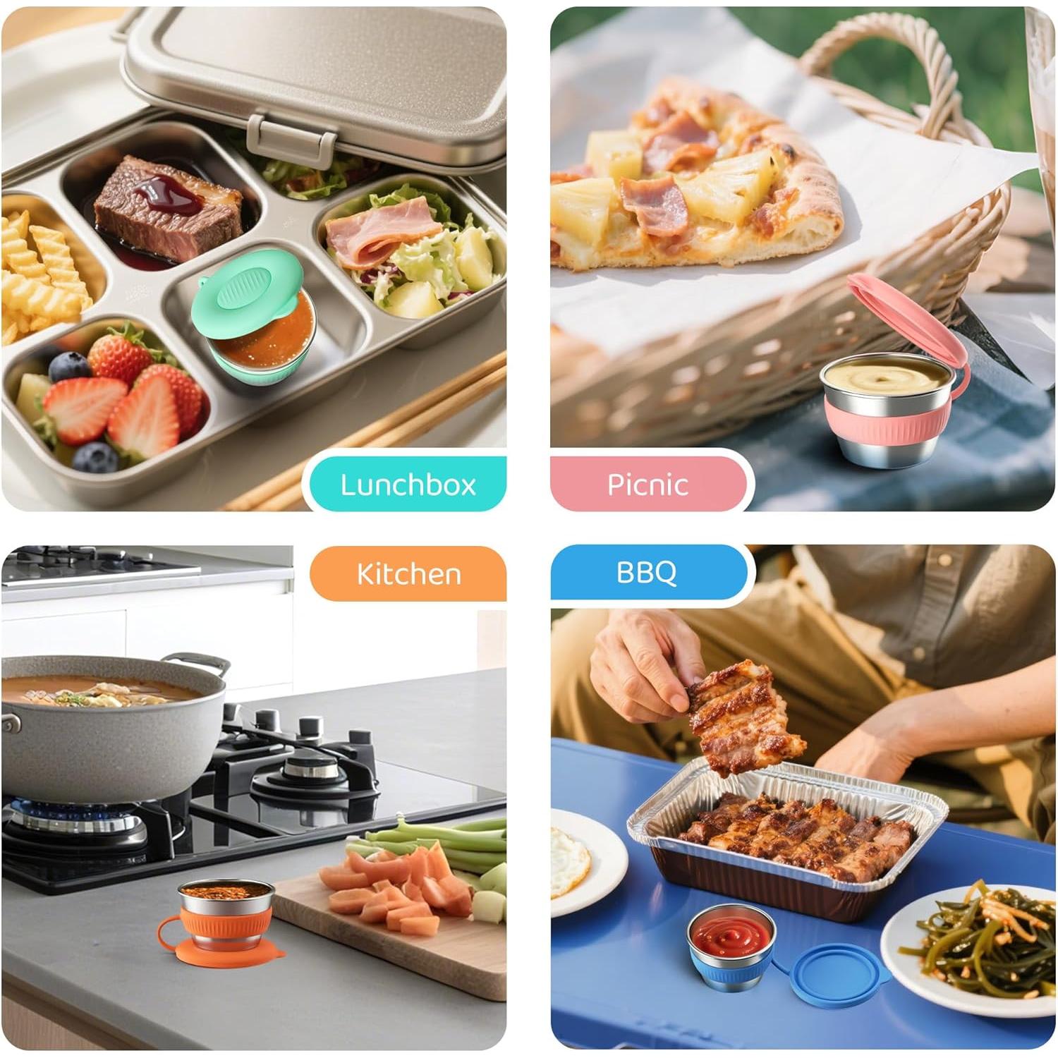 Contenedores de Acero Inoxidable Omilly 6 Pack 70ml con Tapas Silicona