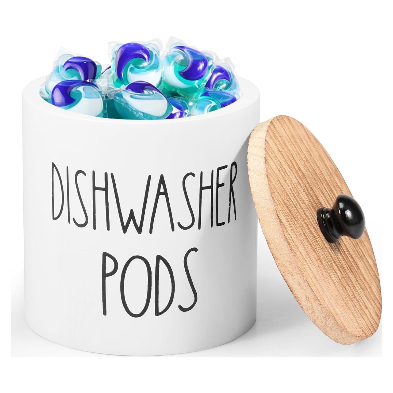 Contenedor Redondo de Madera OKYMOTOR para Cápsulas de Lavavajillas 12x12x13 cm