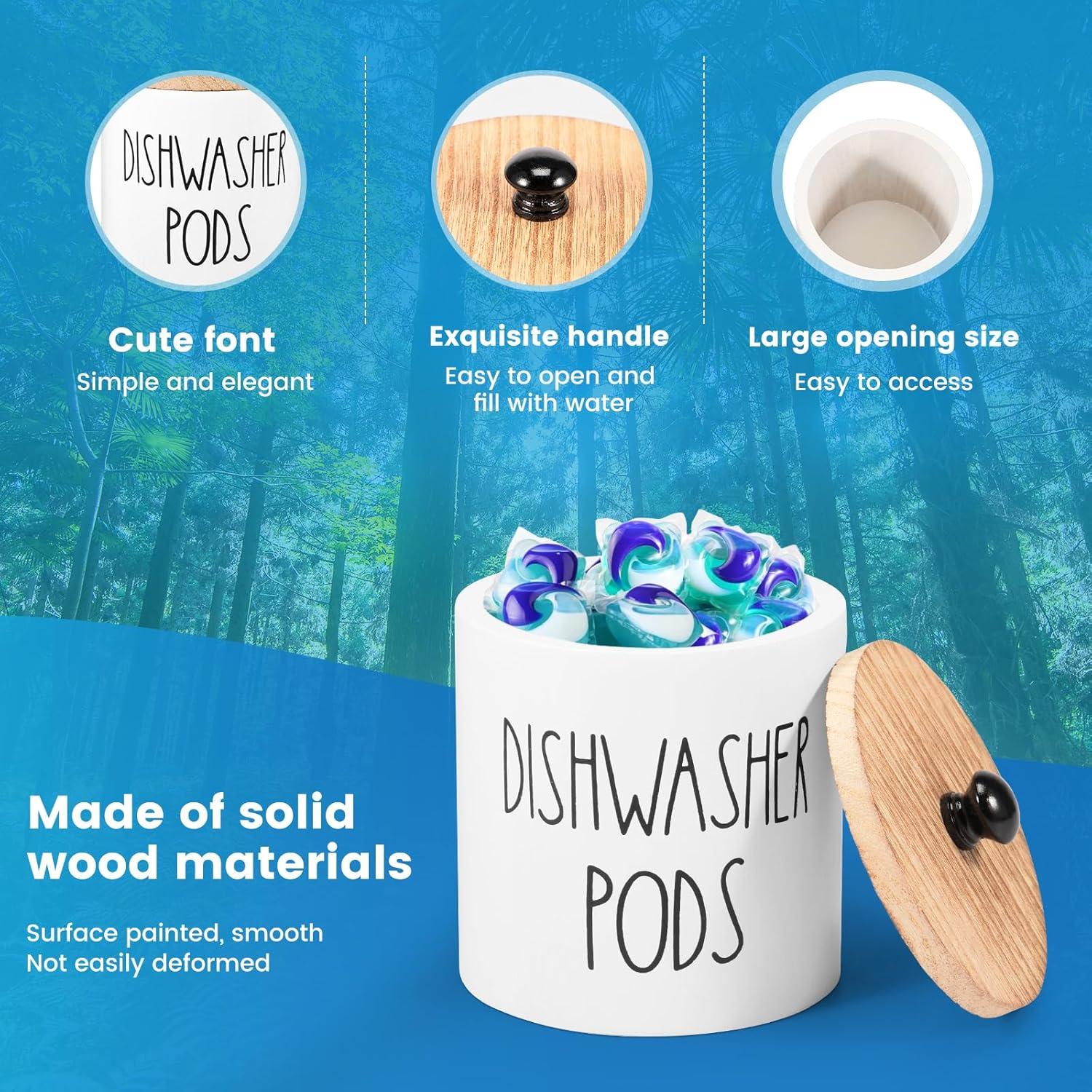 Contenedor Redondo de Madera OKYMOTOR para Cápsulas de Lavavajillas 12x12x13 cm