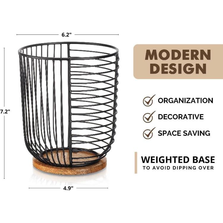 Soporte para cápsulas de café Home Essentials 89356 - Almacenamiento cilíndrico negro con base de madera