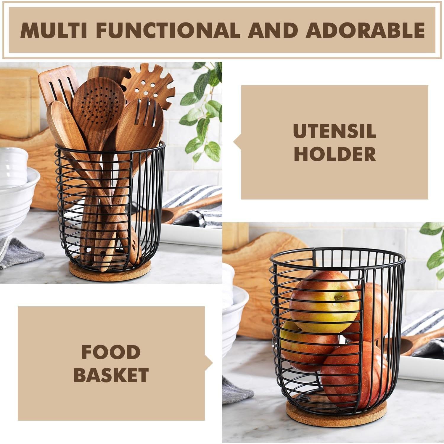 Soporte para cápsulas de café Home Essentials 89356 - Almacenamiento cilíndrico negro con base de madera