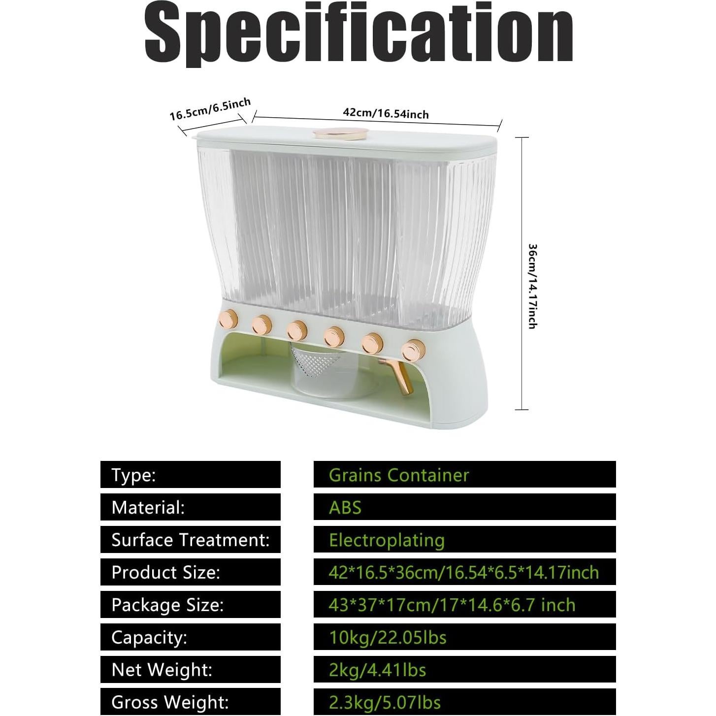 Dispensador de Granos Ageanbri 10kg 6 Compartimentos Verde Claro
