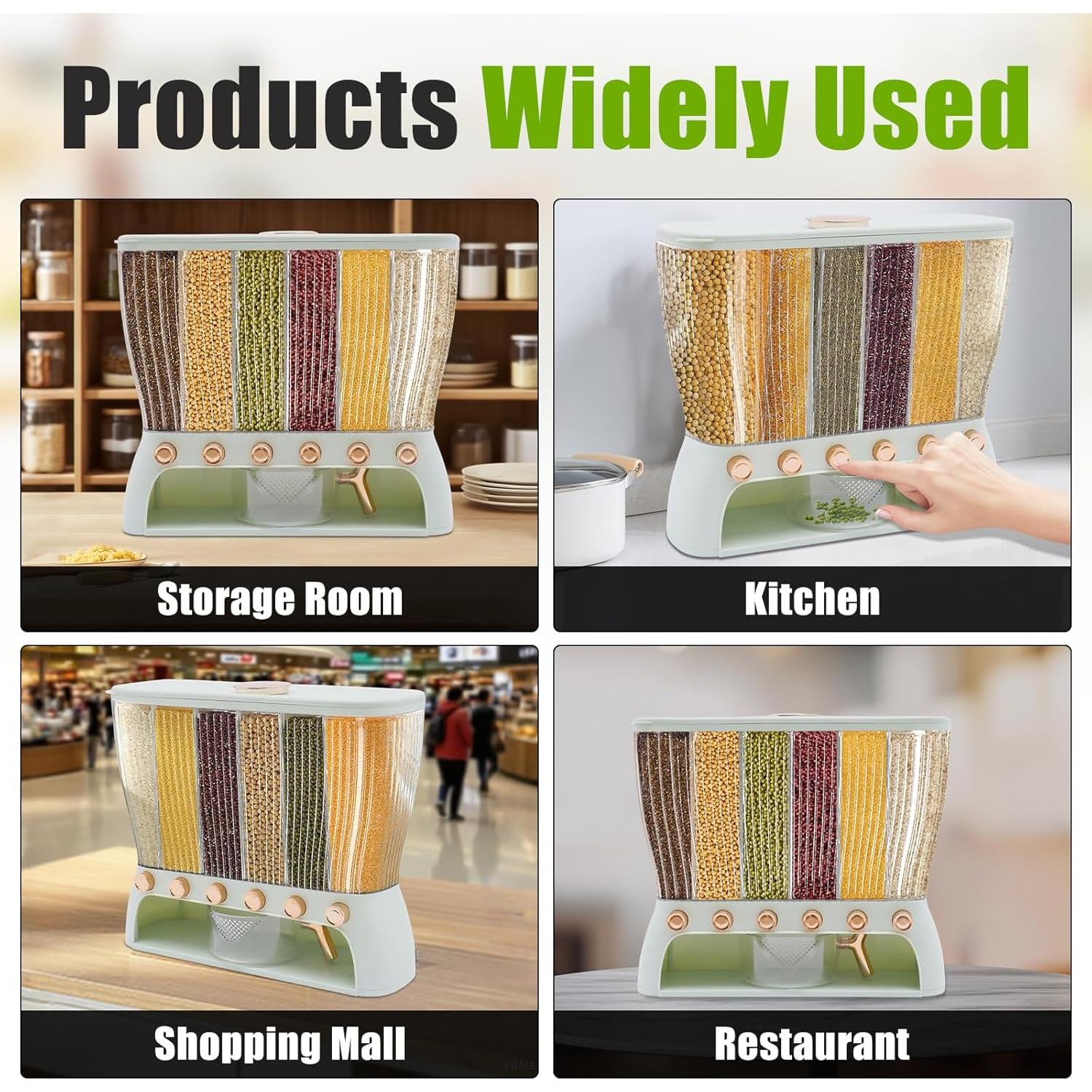 Dispensador de Granos Ageanbri 10kg 6 Compartimentos Verde Claro