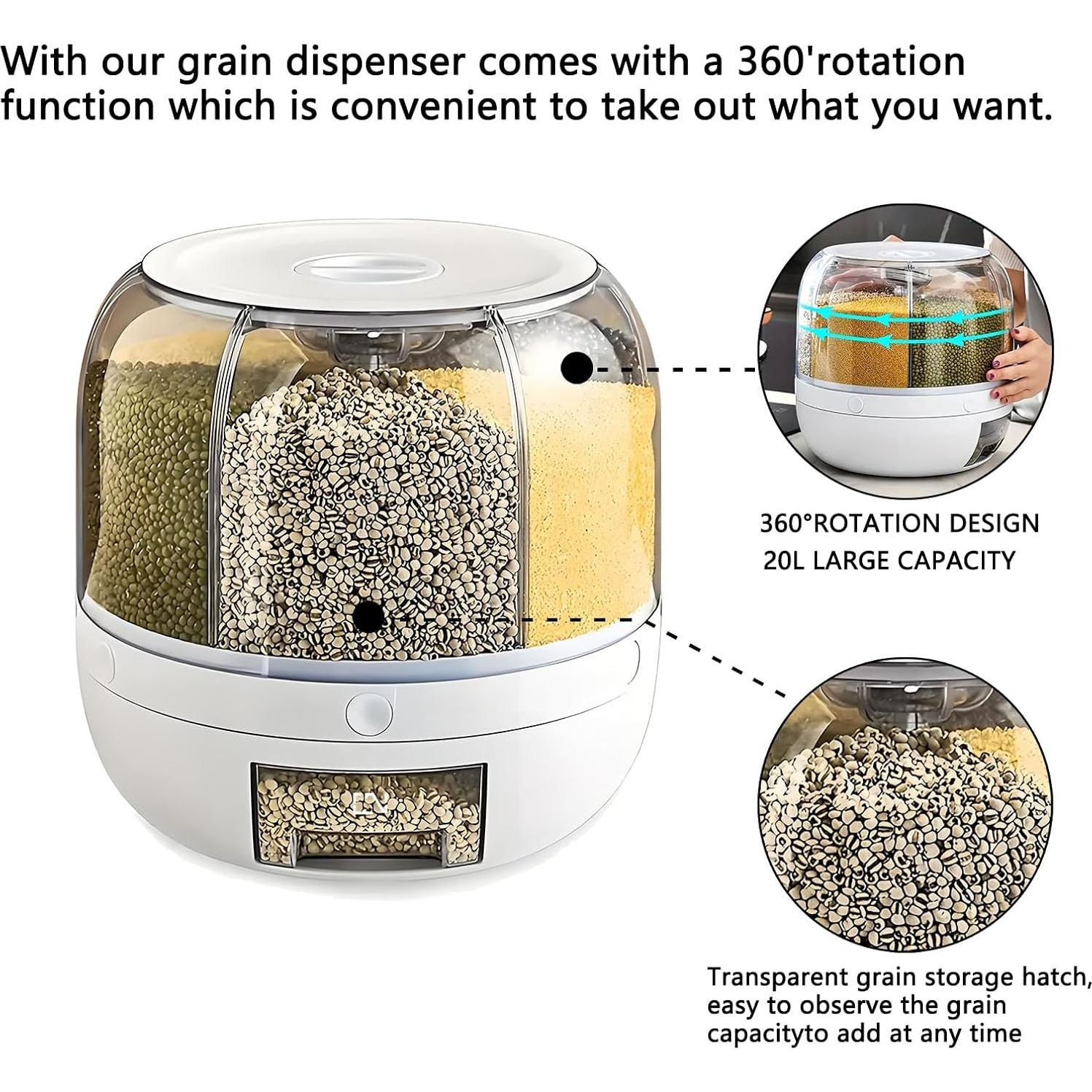 Contenedor de Almacenamiento de Granos Wnnideo 20L 6 Compartimentos