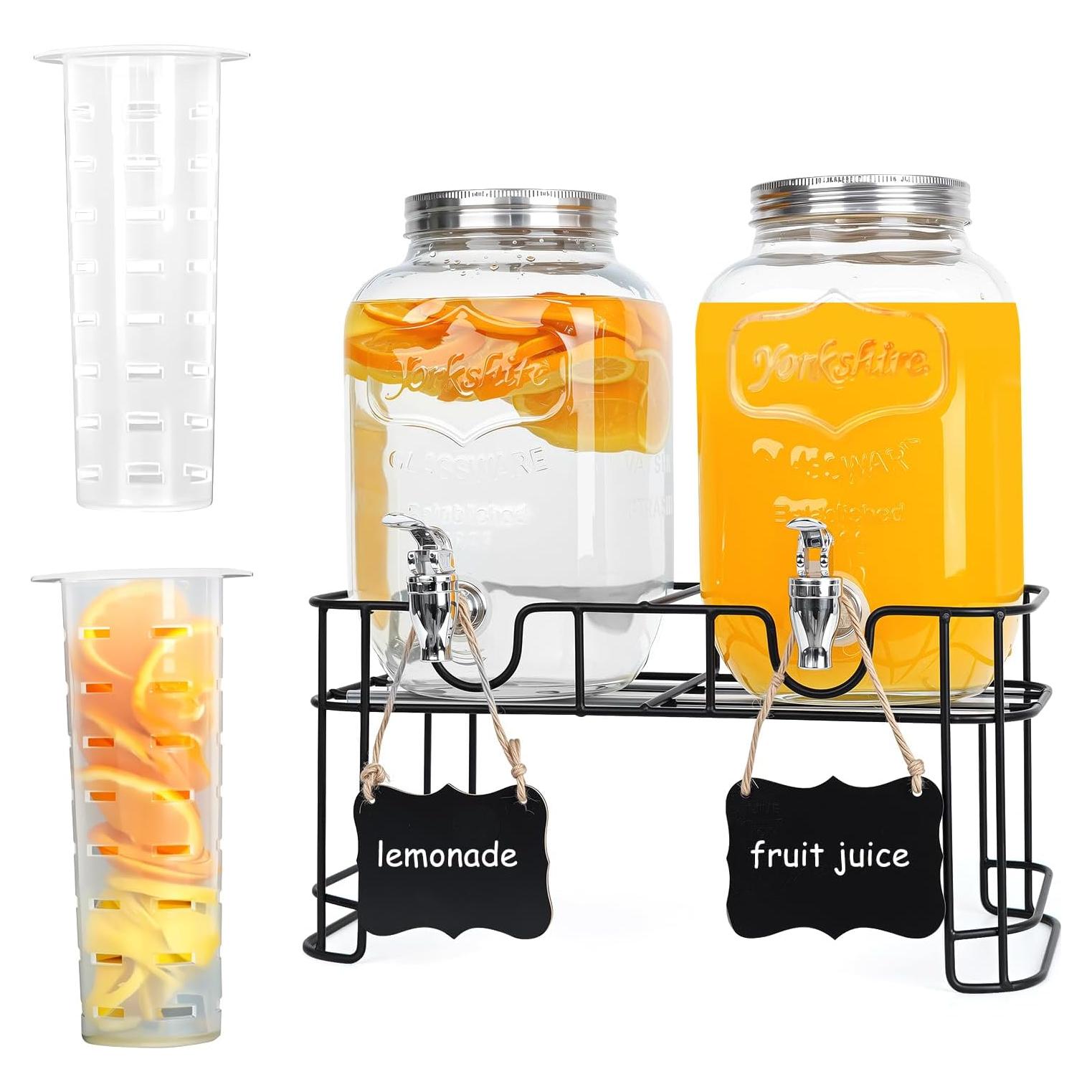 Paquete de 2 dispensadores de vidrio 3.78L con grifo y soporte