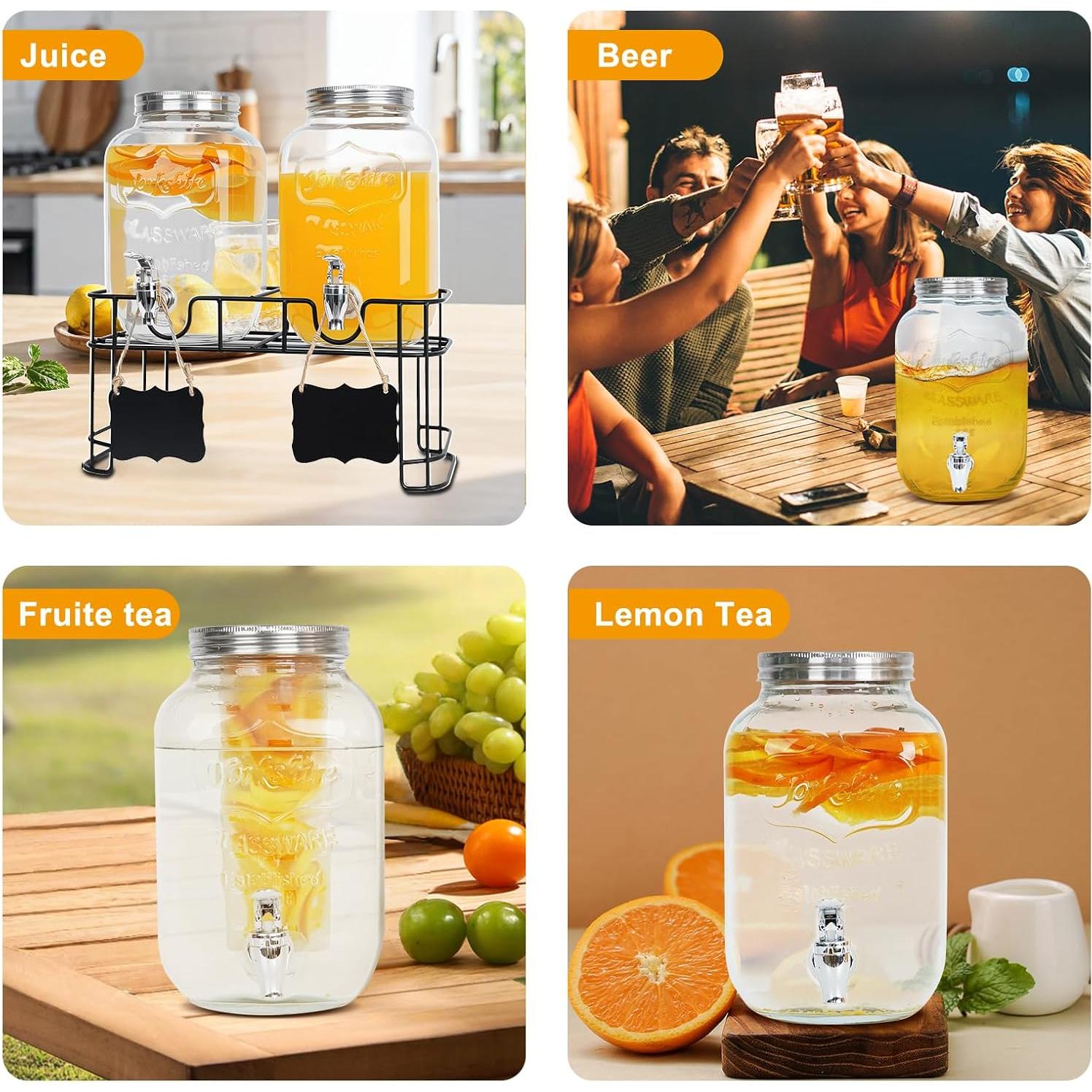 Paquete de 2 dispensadores de vidrio 3.78L con grifo y soporte