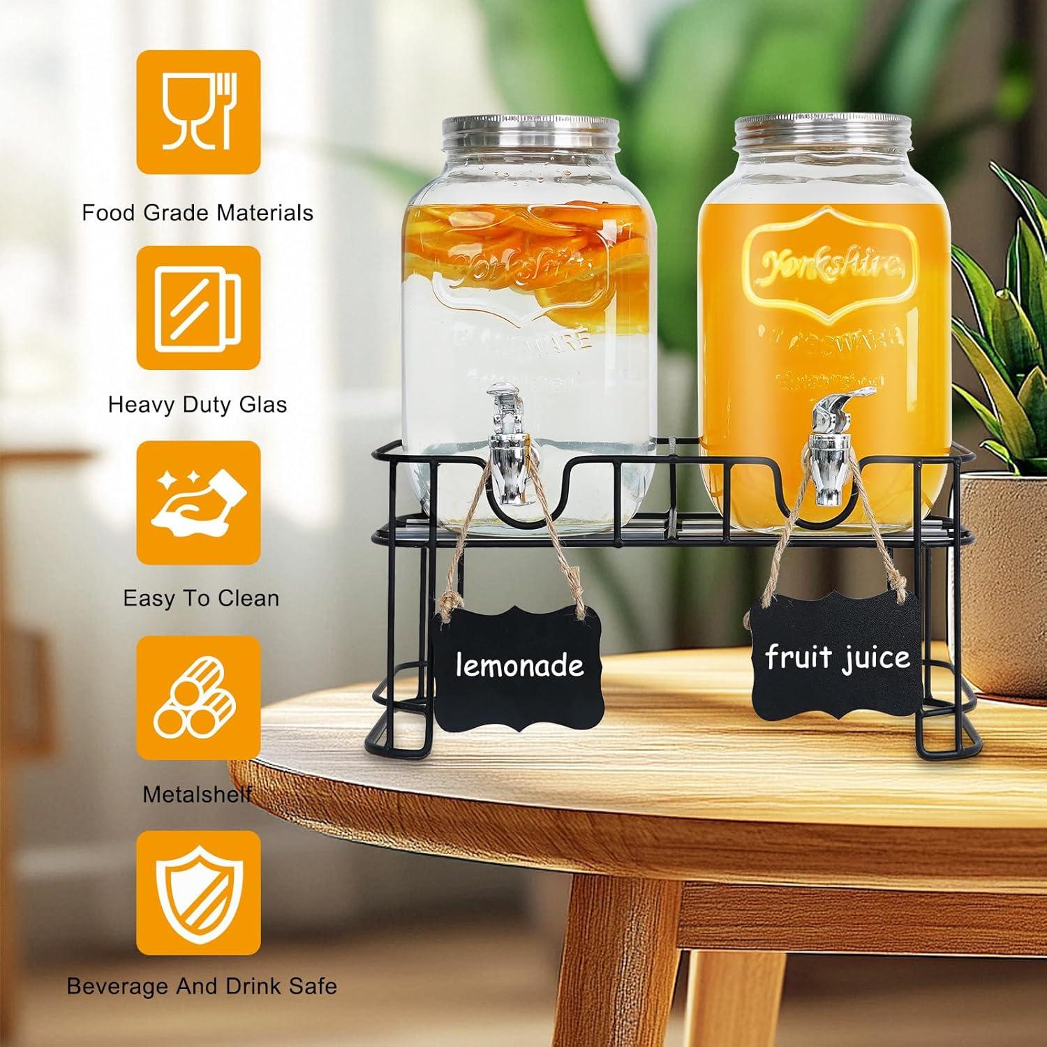 Paquete de 2 dispensadores de vidrio 3.78L con grifo y soporte