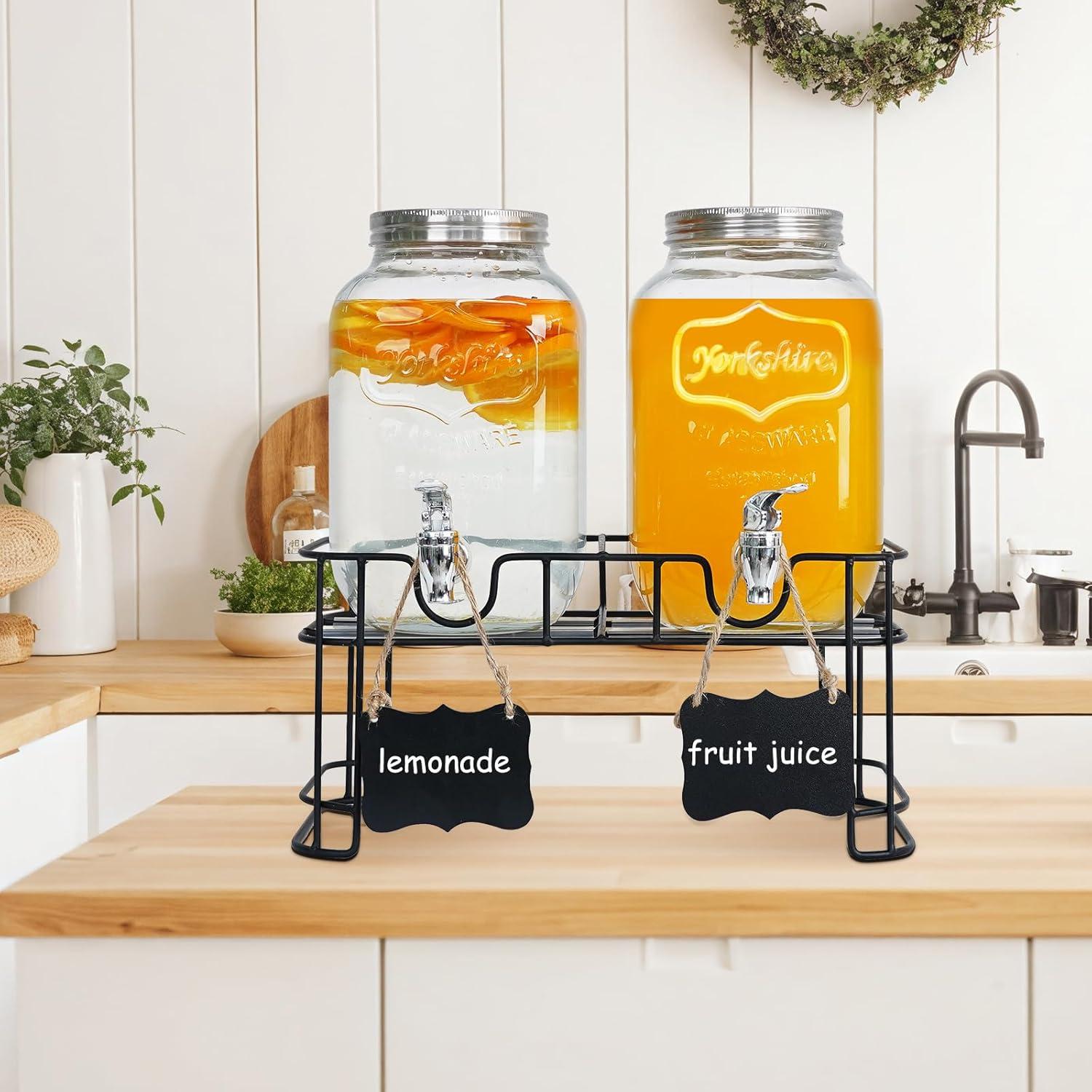 Paquete de 2 dispensadores de vidrio 3.78L con grifo y soporte