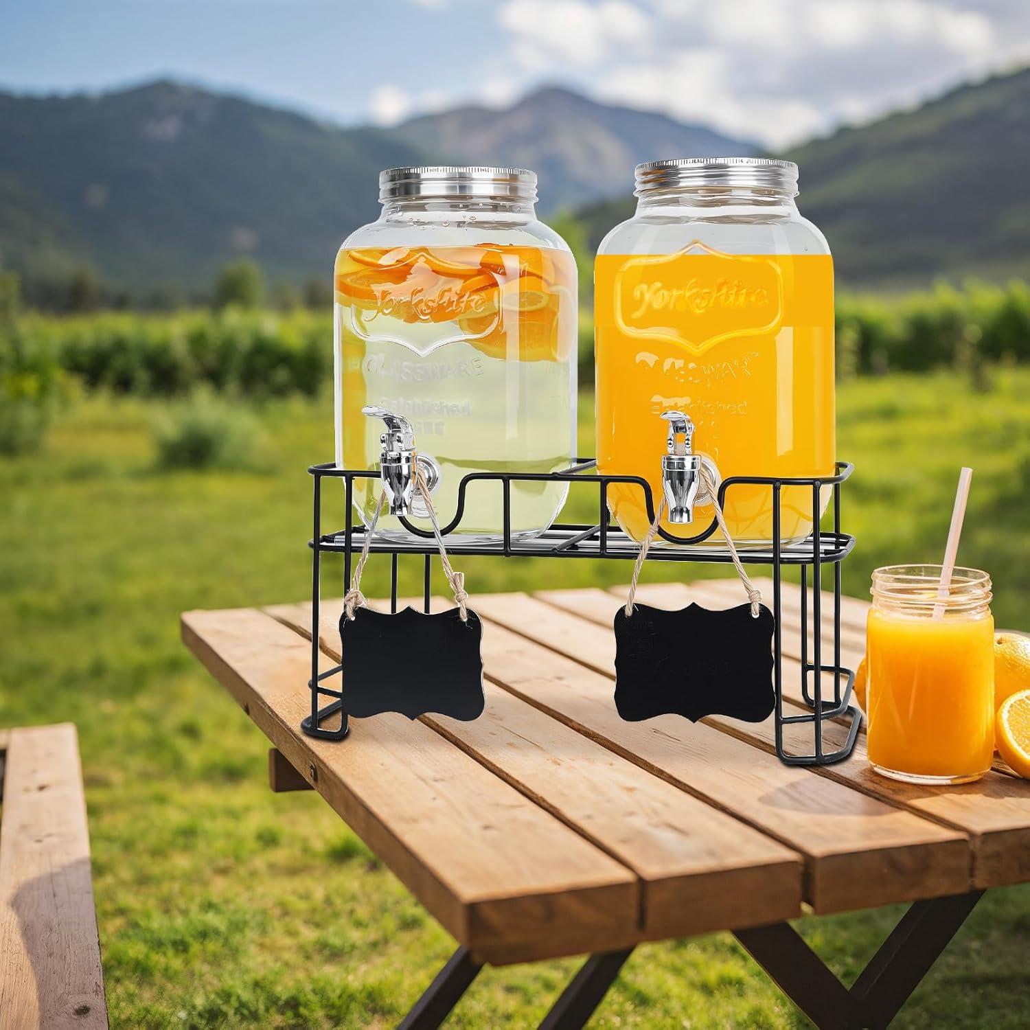 Paquete de 2 dispensadores de vidrio 3.78L con grifo y soporte