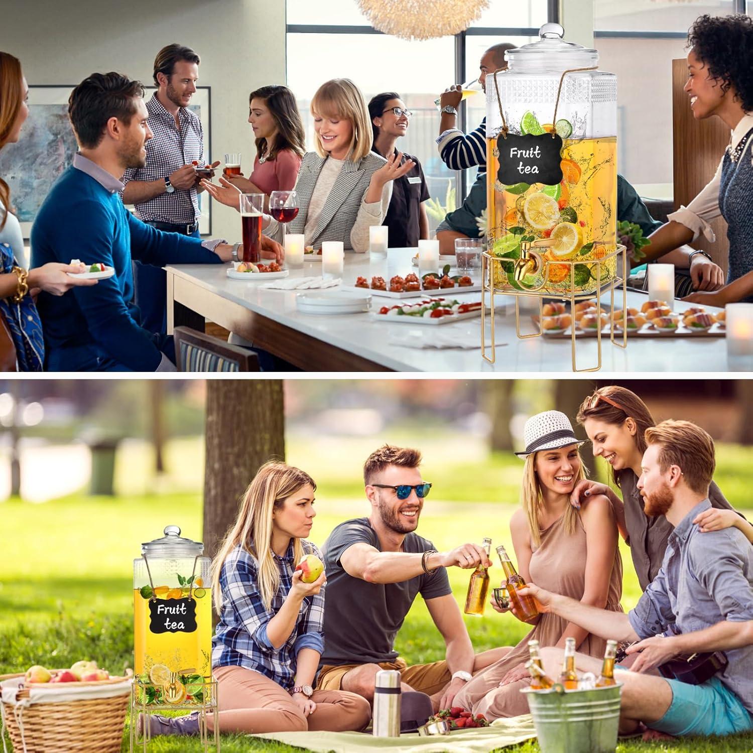 Dispensador de Bebidas de Vidrio FUREEY 2 Galones con Soporte Dorado