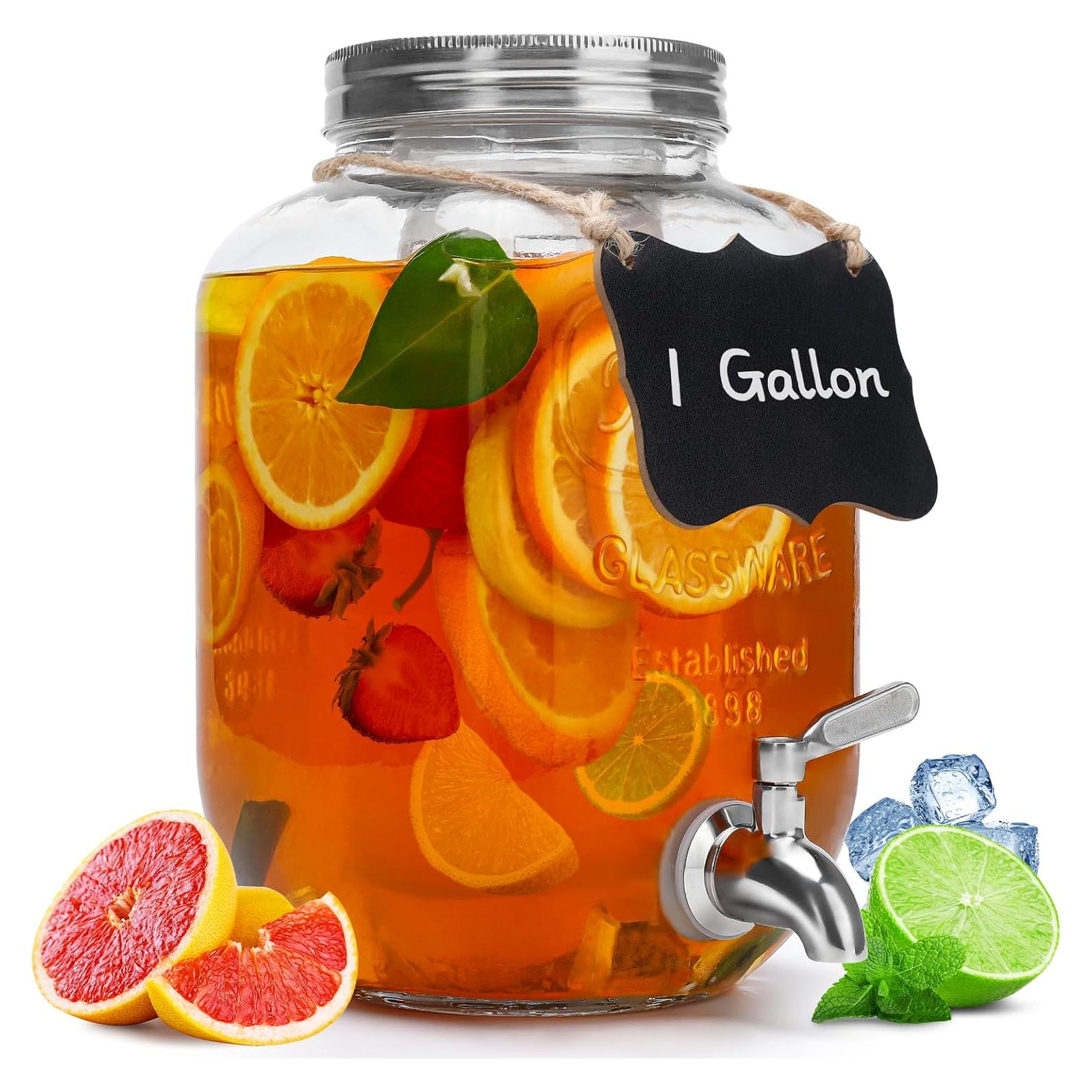 Dispensador de Bebidas de Vidrio Goldfishwa 3.78L con Grifo