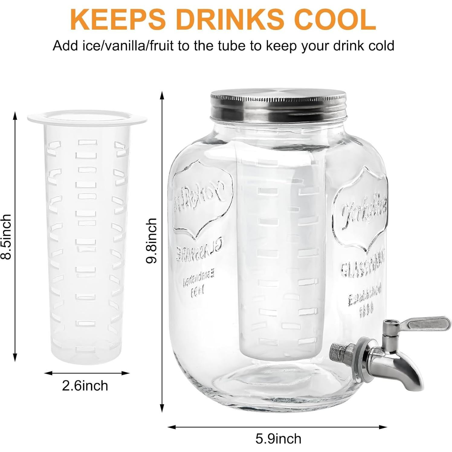 Dispensador de Bebidas de Vidrio Goldfishwa 3.78L con Grifo