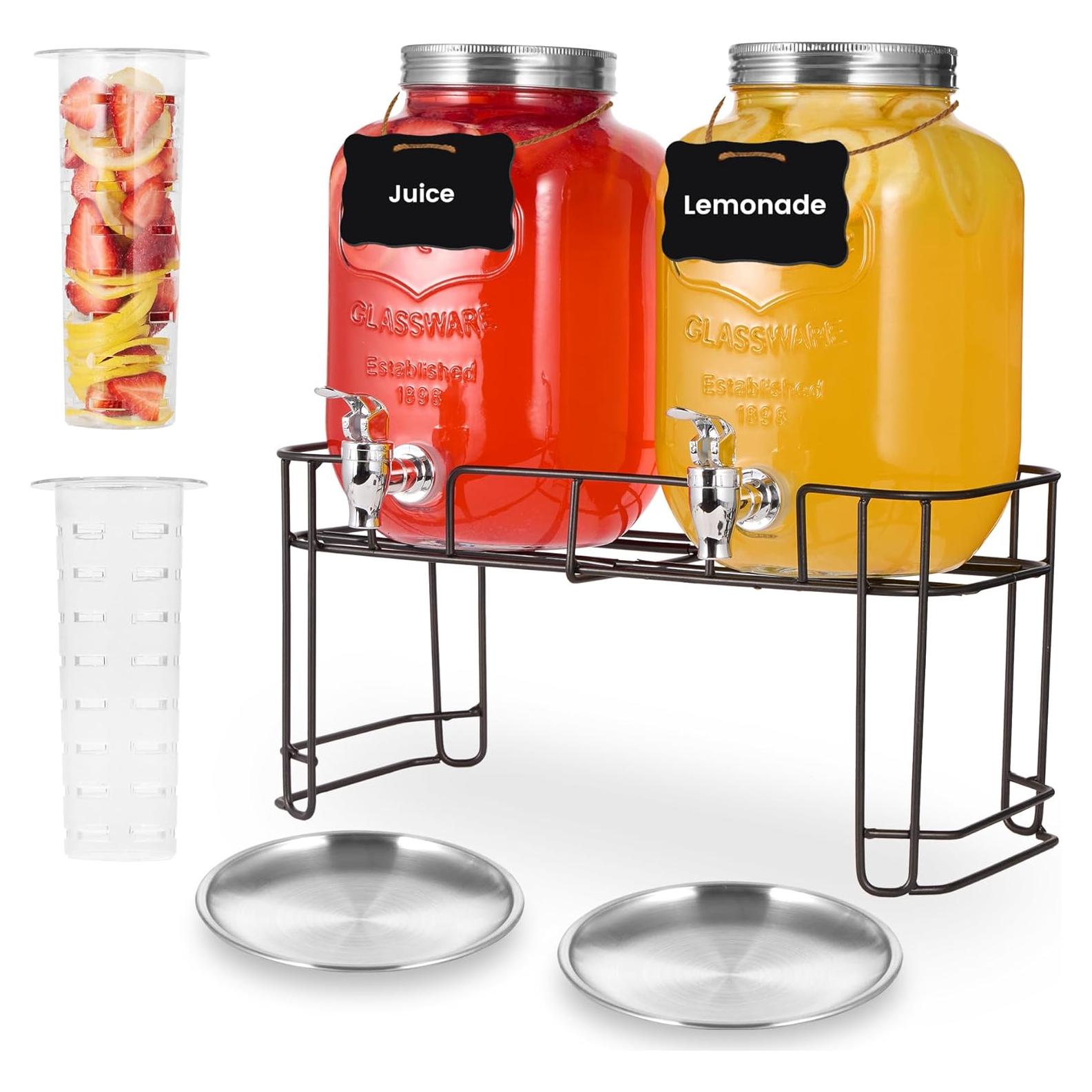 2 Dispensadores de Bebidas de Vidrio Quald 3.78L con Grifo