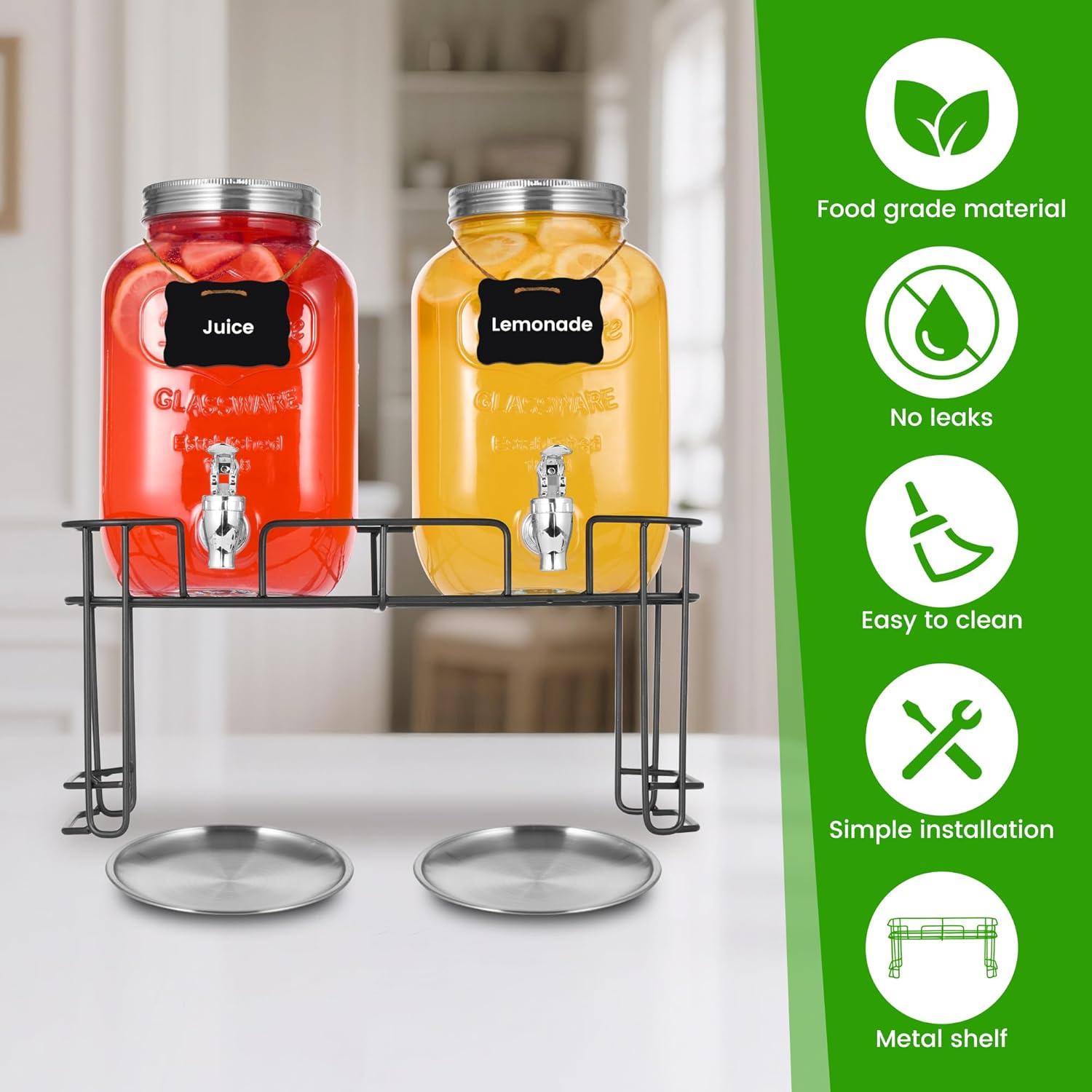 2 Dispensadores de Bebidas de Vidrio Quald 3.78L con Grifo