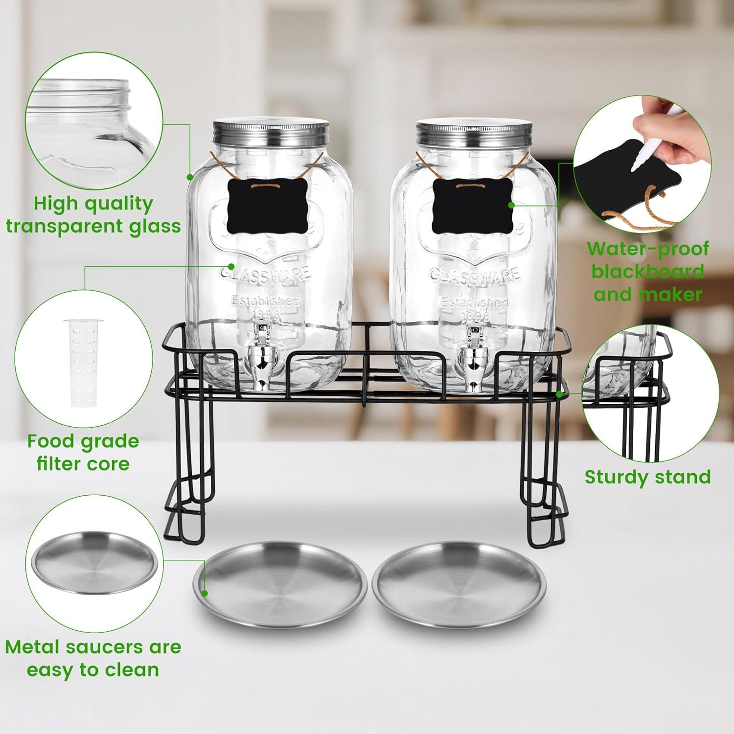 2 Dispensadores de Bebidas de Vidrio Quald 3.78L con Grifo